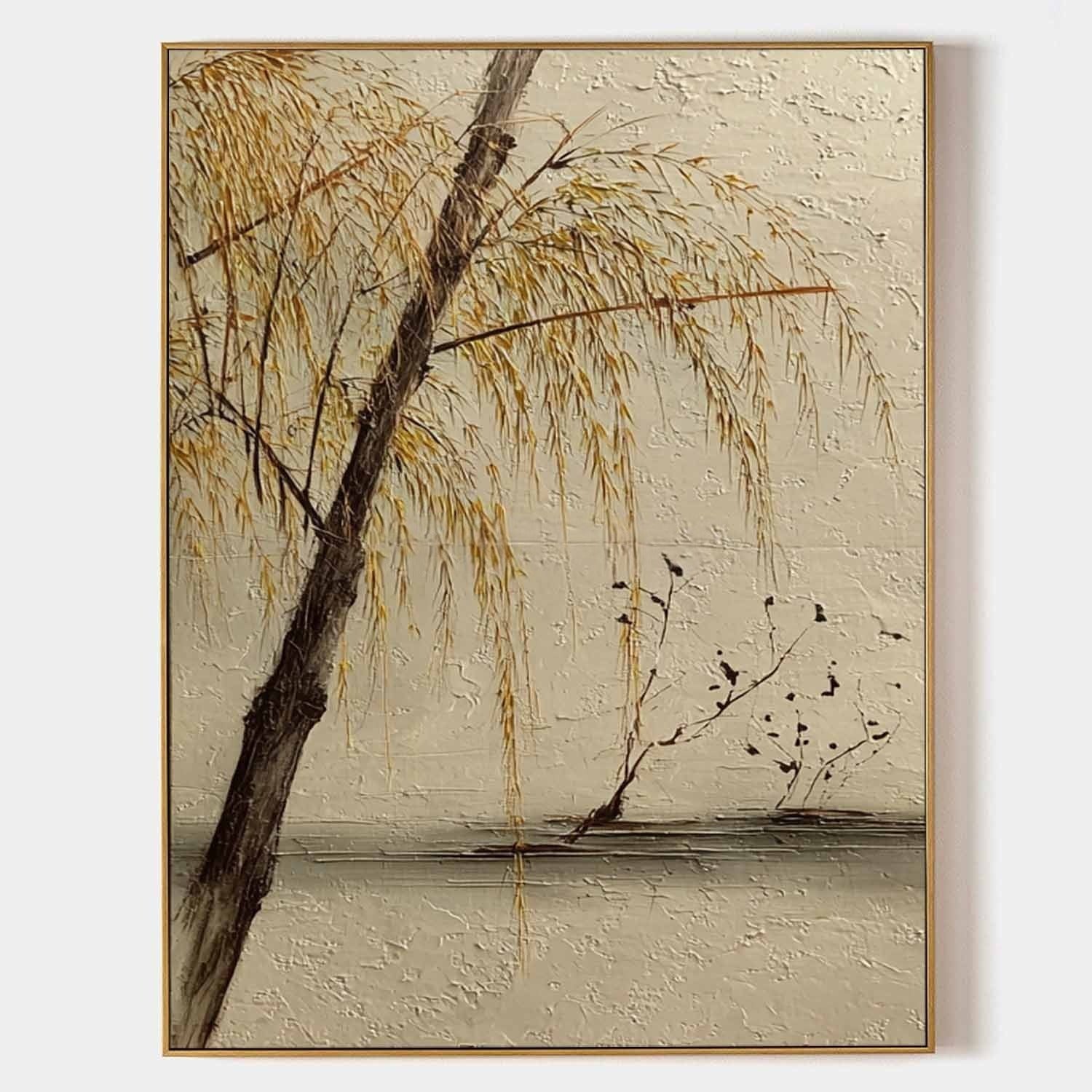 Autumn Willow Lake 3D Impasto Painting
