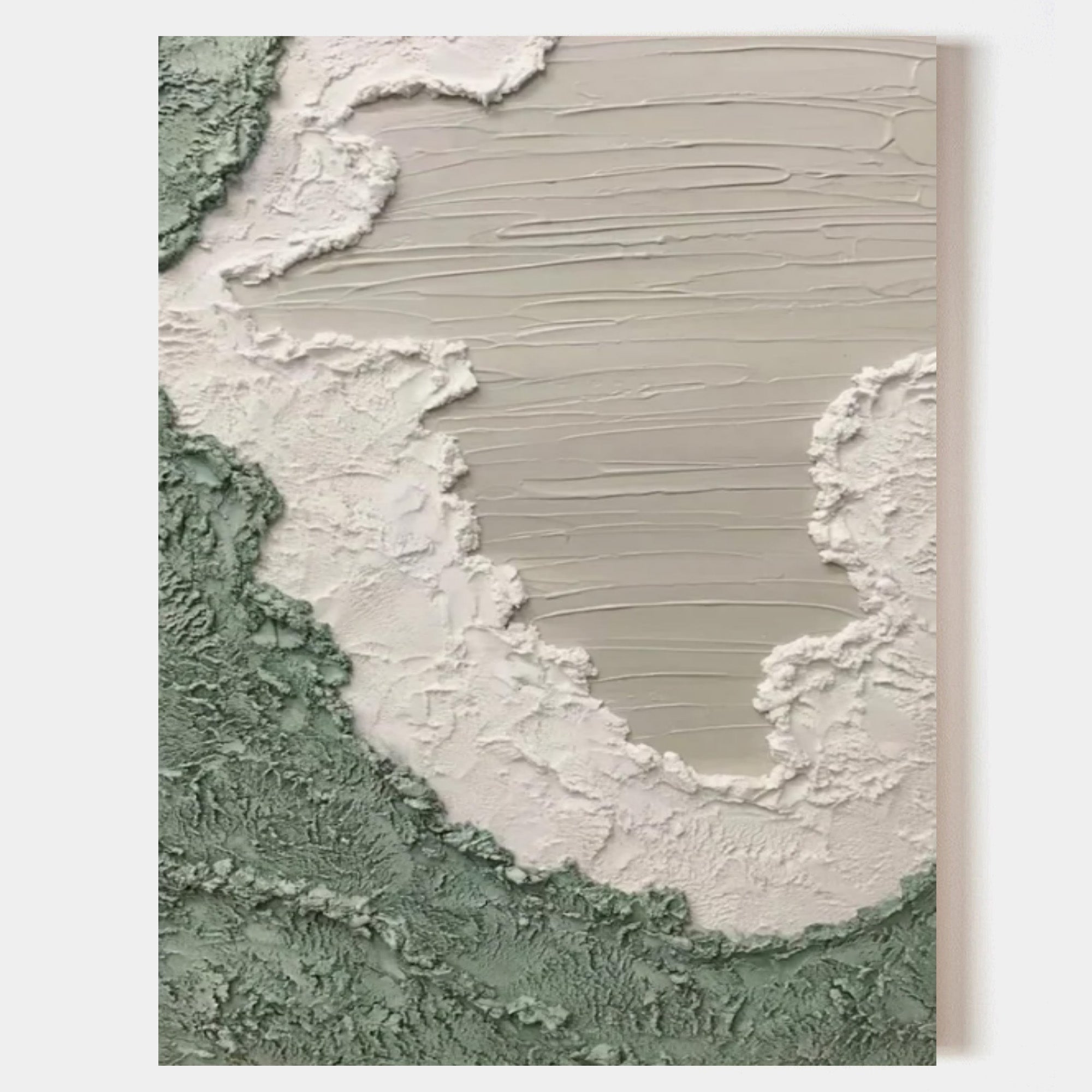 Wall Art Sage Green White Coastal Wave