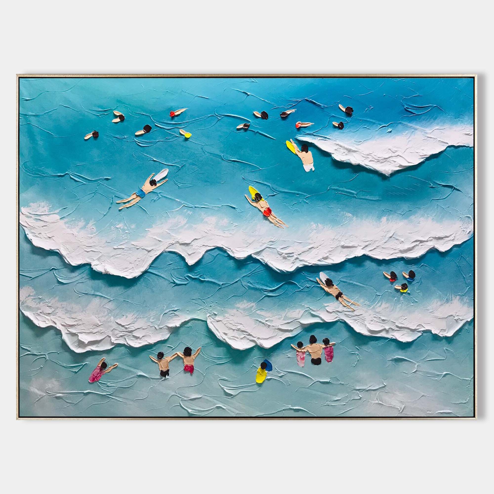 Wall Art Vibrant Beach Swimming Scene Impasto