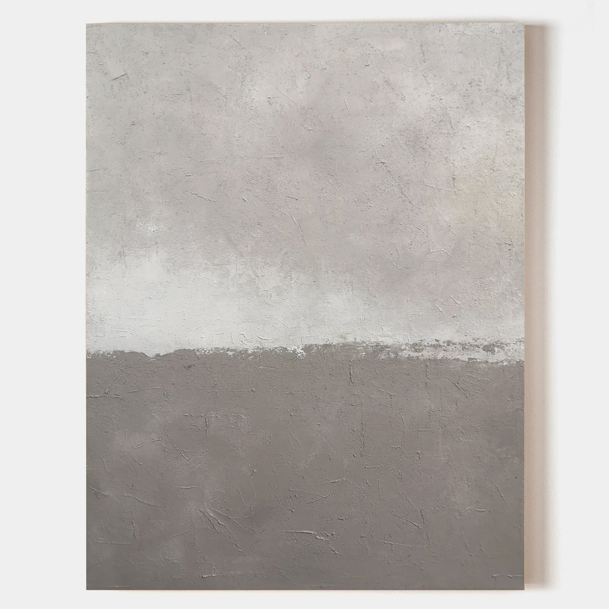 Taupe‑Greige Vertical Two‑Tone Plaster‑Textured Minimalist Artwork