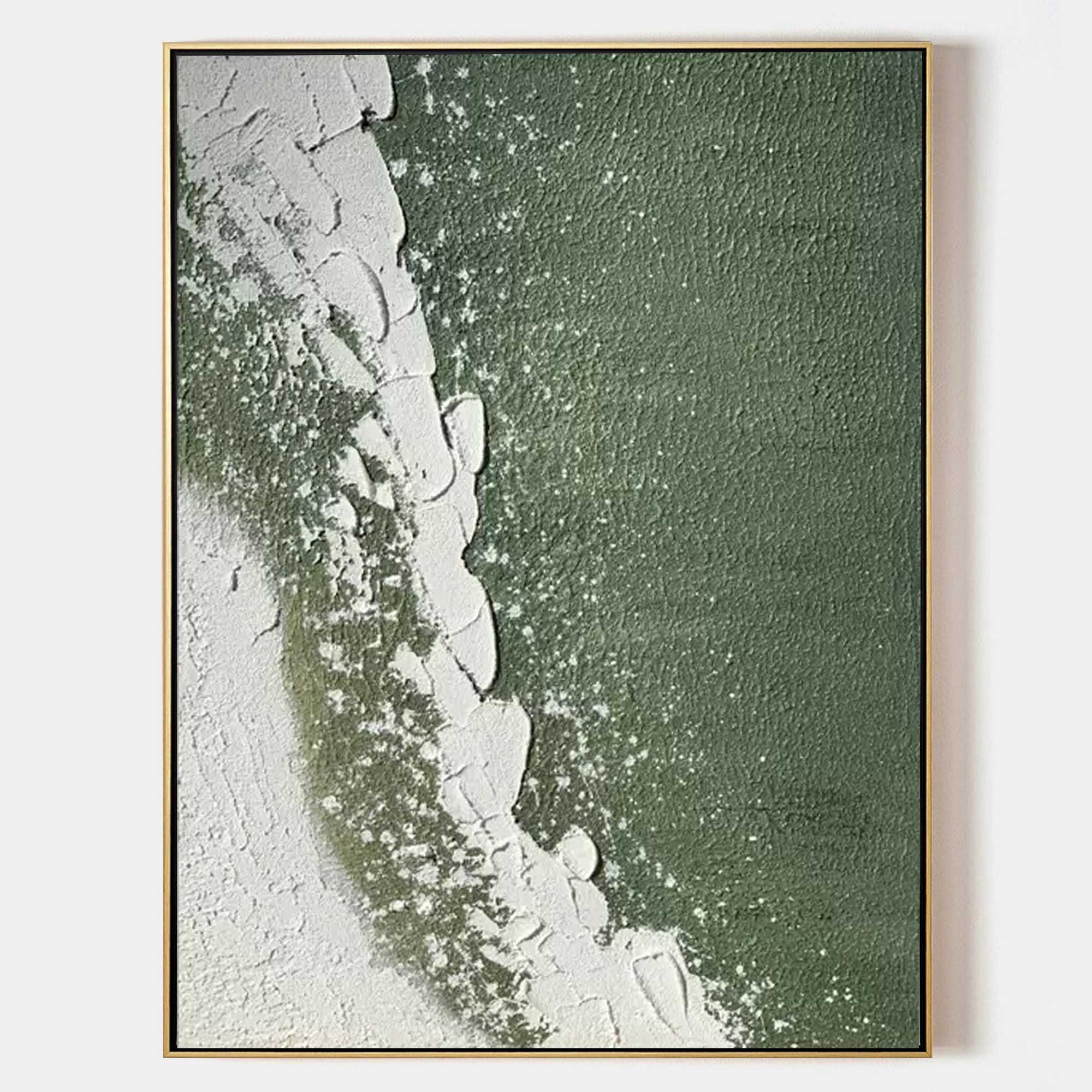 Wall Art Deep Green White Curved Wave Abstract