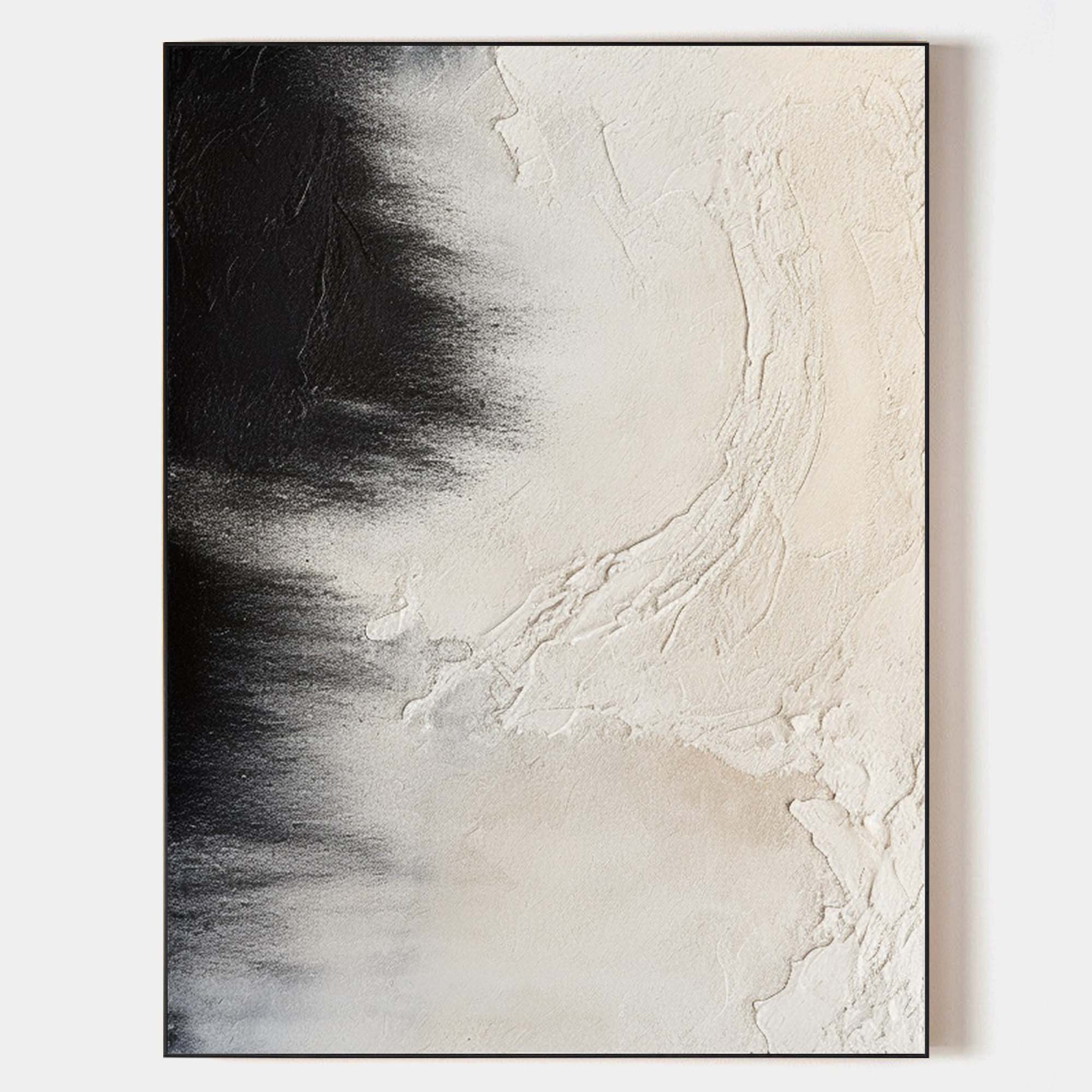 Black Beige Impasto Abstract Canvas Art