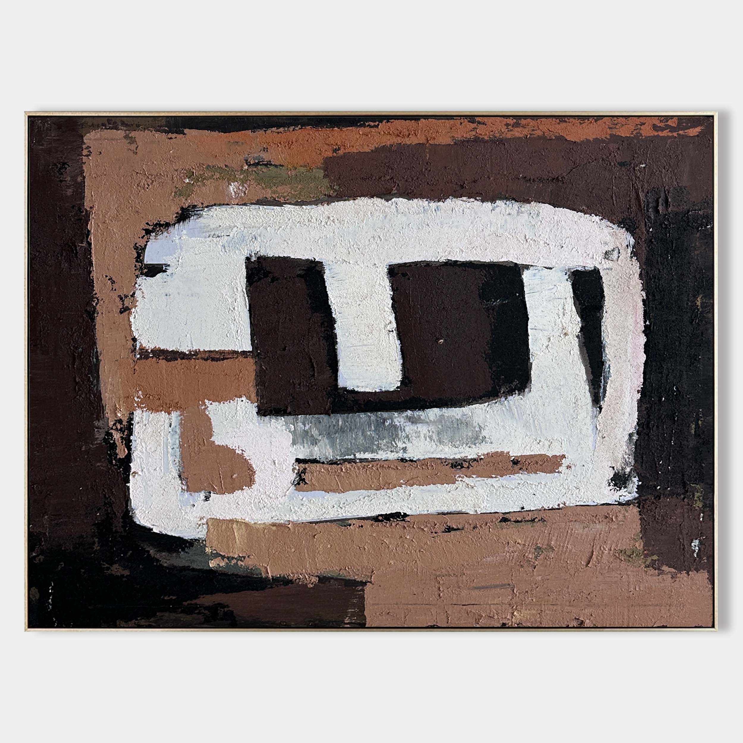 Retro Geometric Block Abstract Warm Earth‑Tone Contemporary Wall Decor Piece