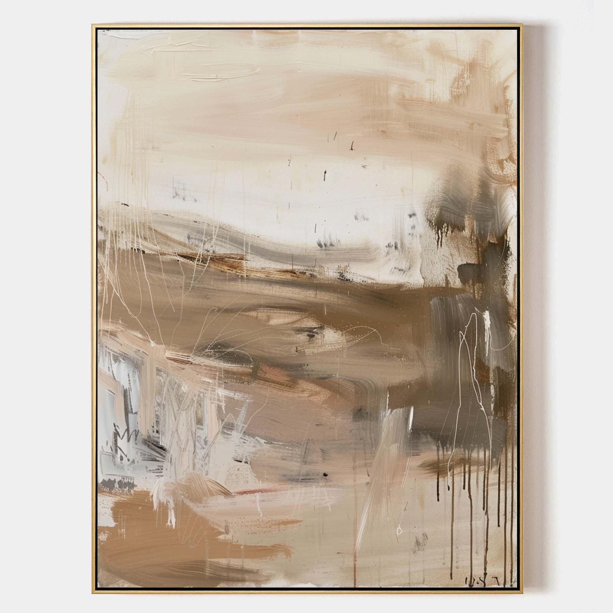 Neutral Beige Brown Vertical Abstract Art