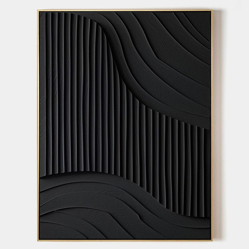 Black Textured Wave Minimalist Painting
