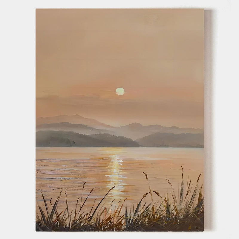 Wall Art Golden Sunset Lake Landscape Impasto