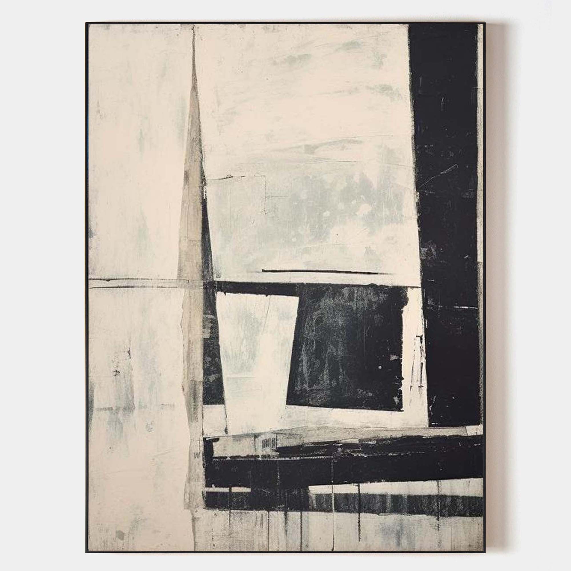 Black Ivory Geometric Abstract Painting