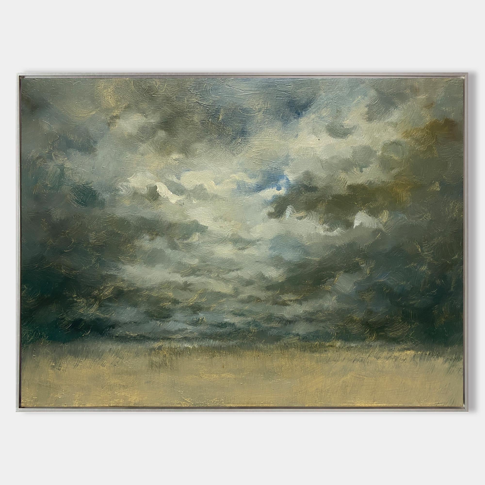 Abstract Stormy Sky Gold Horizon Oil Acrylic Linen Canvas Painting