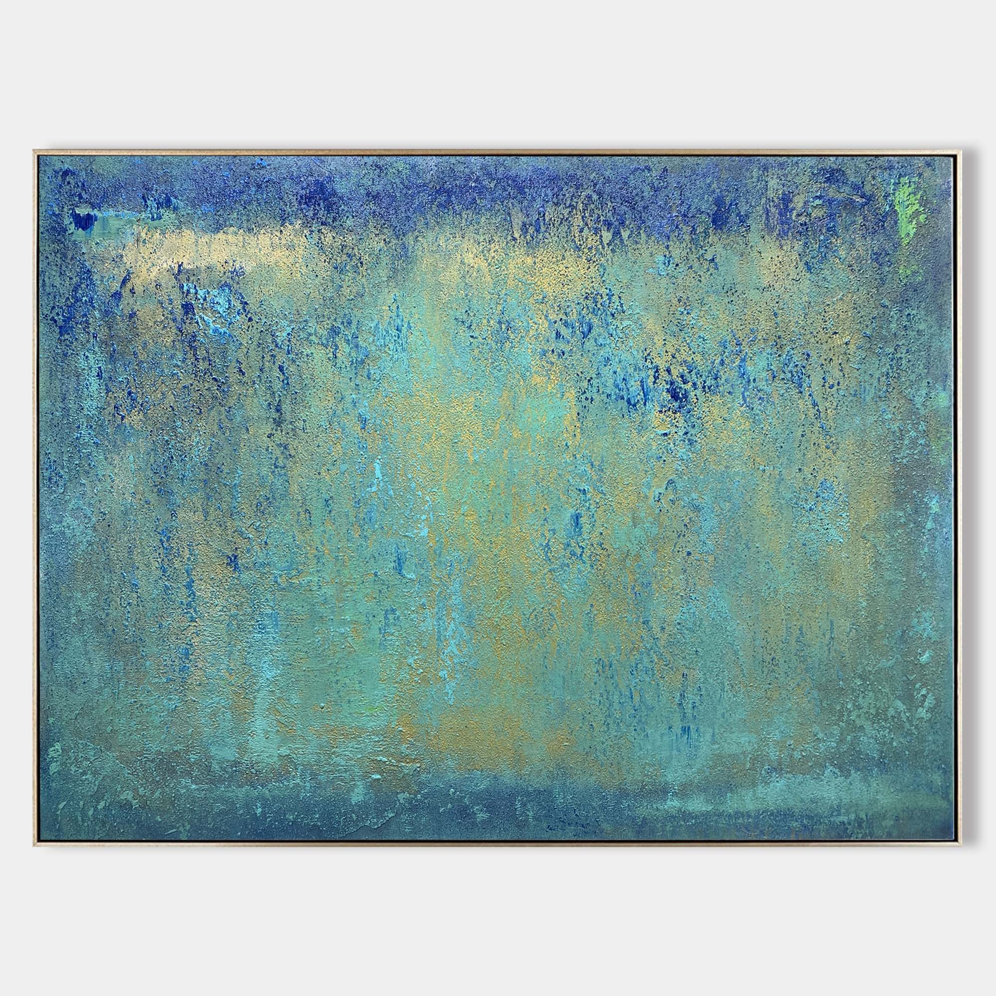 Turquoise Horizon Textured Abstract Unstretched Linen Canvas Wall Art