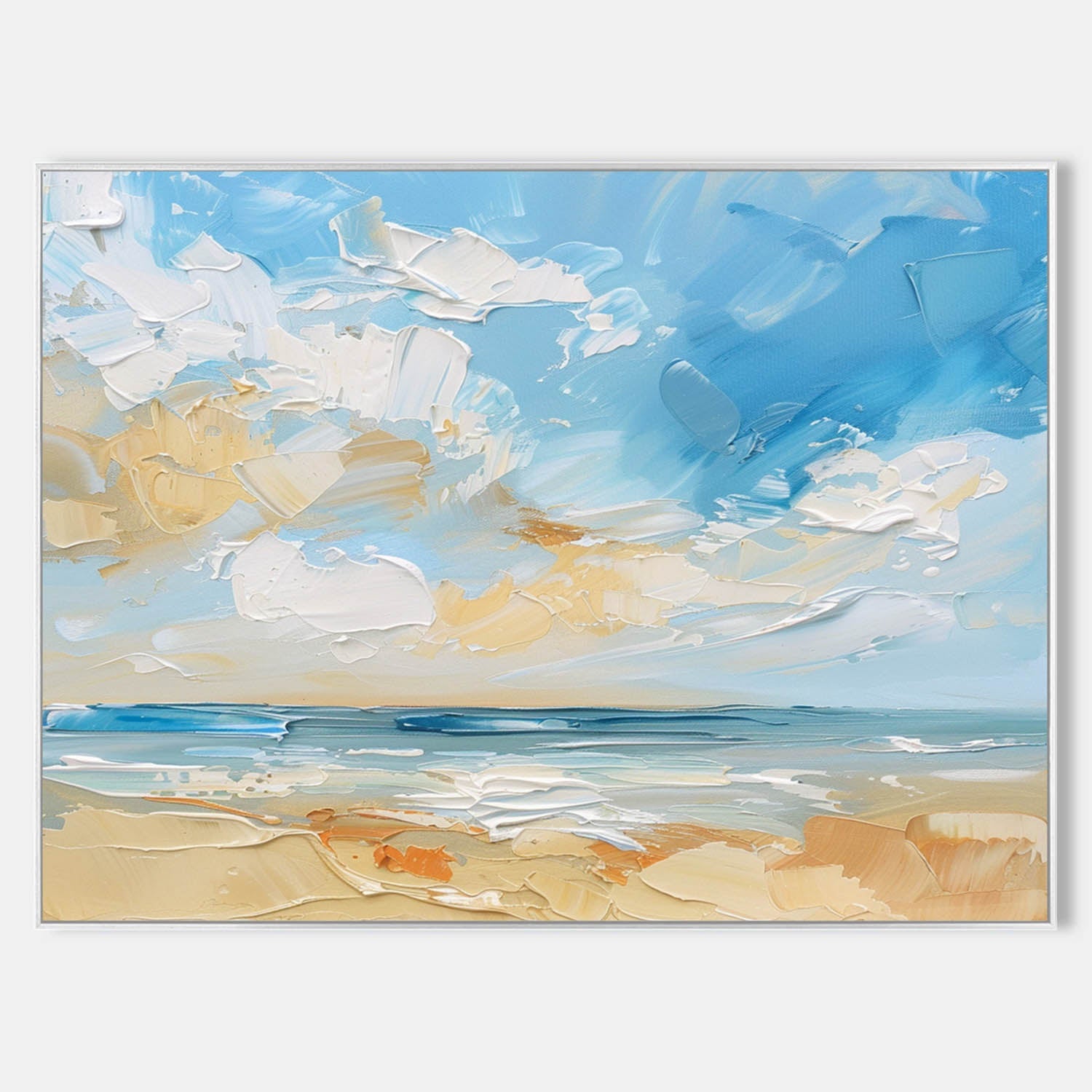 Blue Beach Seascape Textured Painting