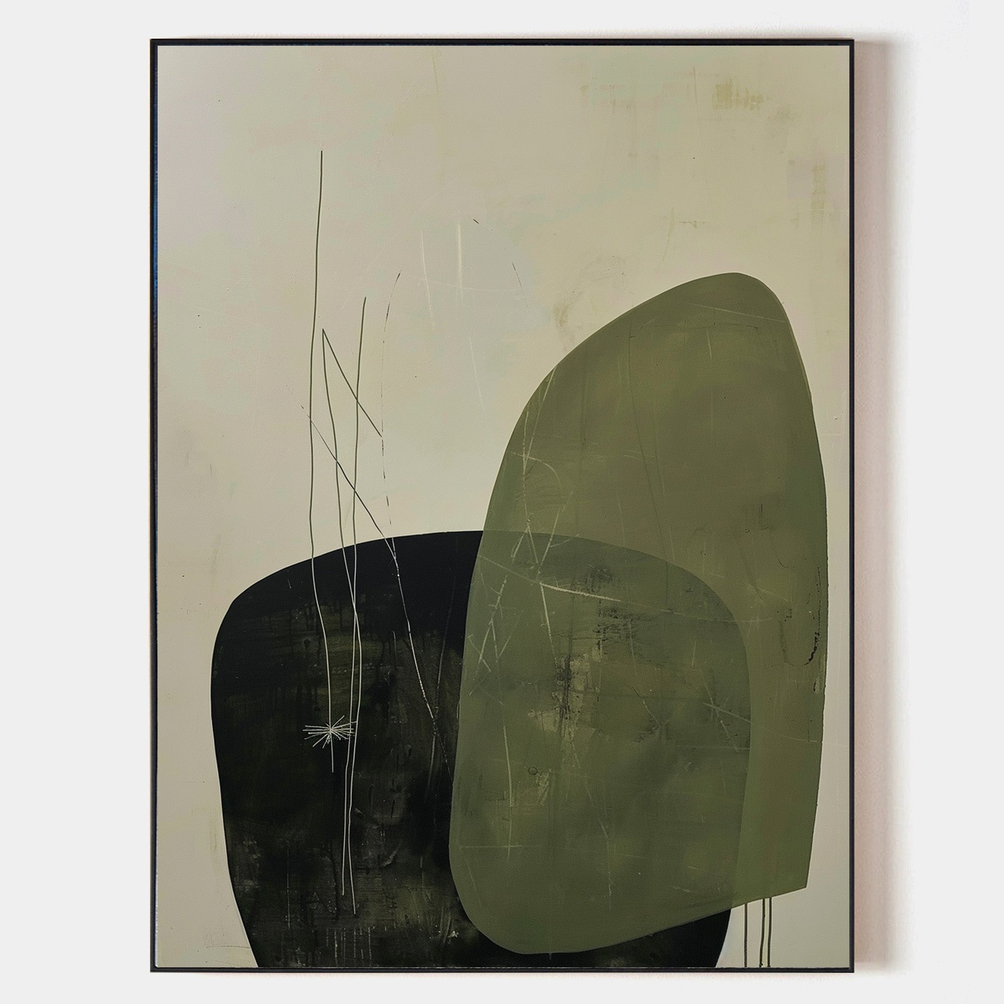 Olive Green Black Organic Abstract Painting