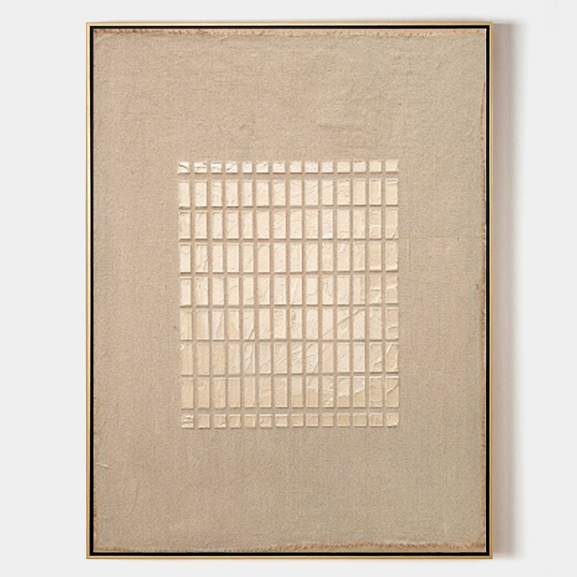 Wabi-Sabi Minimalist Neutral Grid Texture Oil Painting