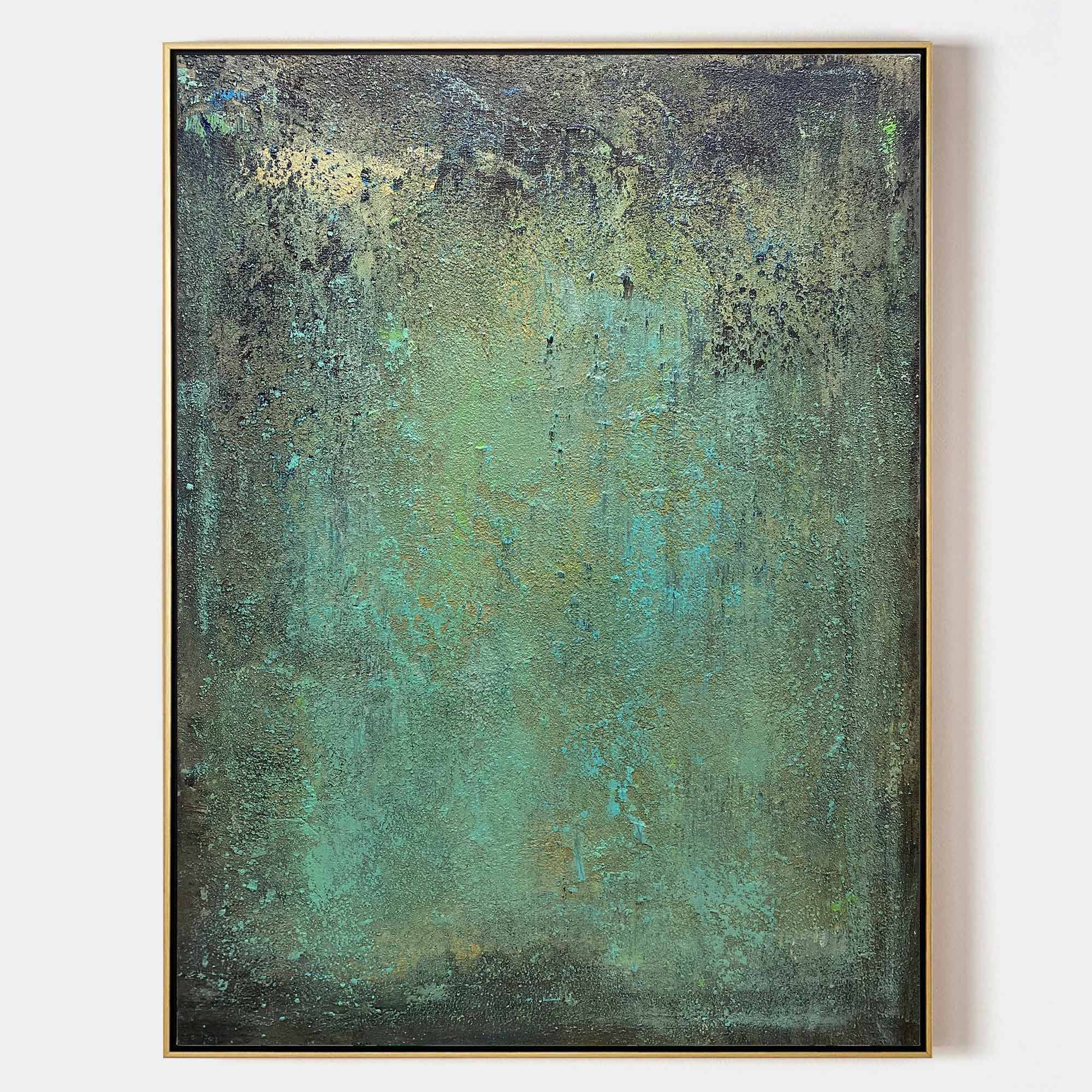 Teal Green Patina Abstract Textured Wall Art