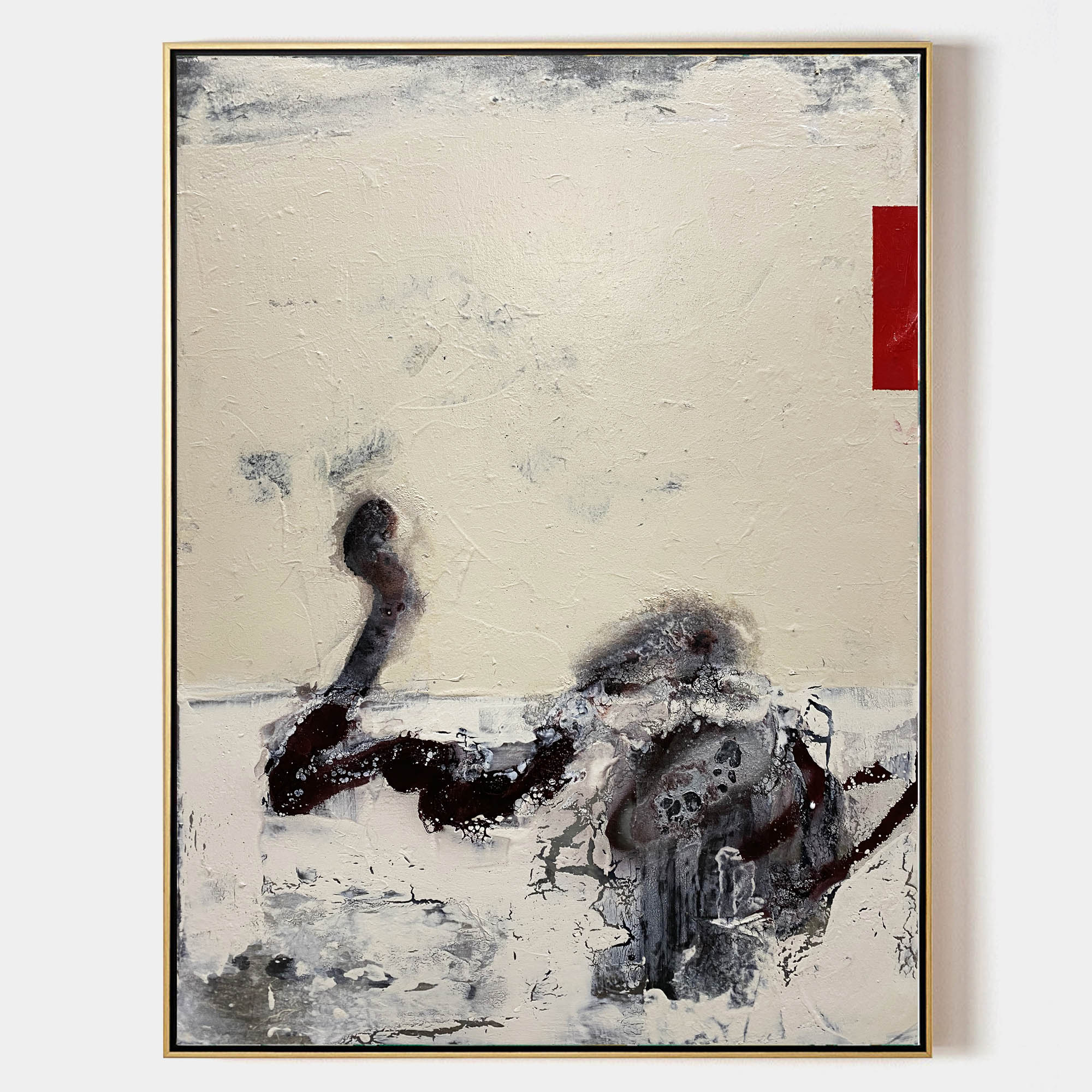 Abstract Beige Black Red Splash Stroke Painting