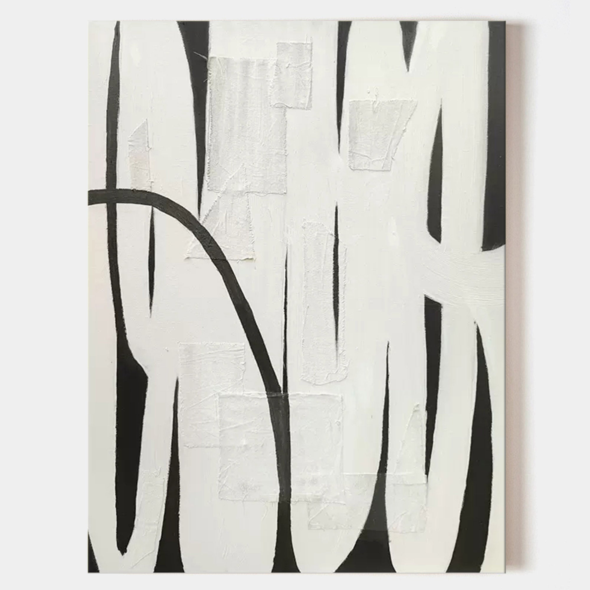 Wall Art Black White Curved Line Patchwork Abstract