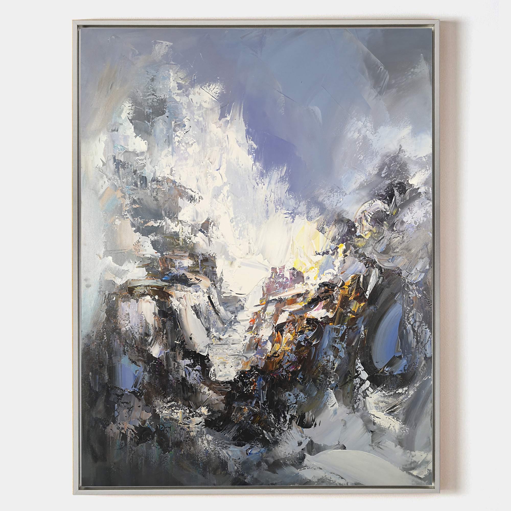 Blue‑White‑Gold Mountain‑Landscape Abstract Heavy Impasto‑Texture Artwork
