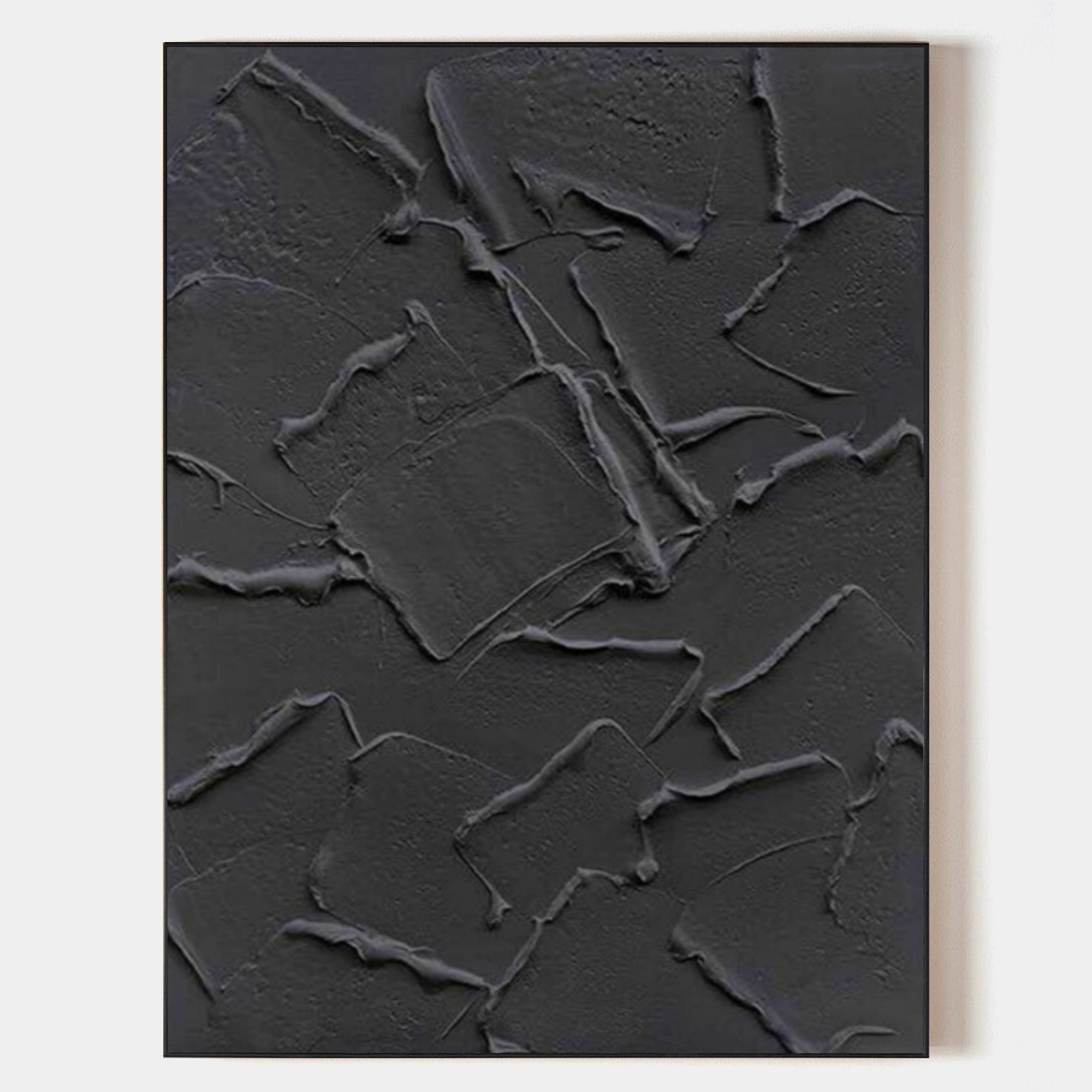 Wall Art Black Abstract Cracked Block