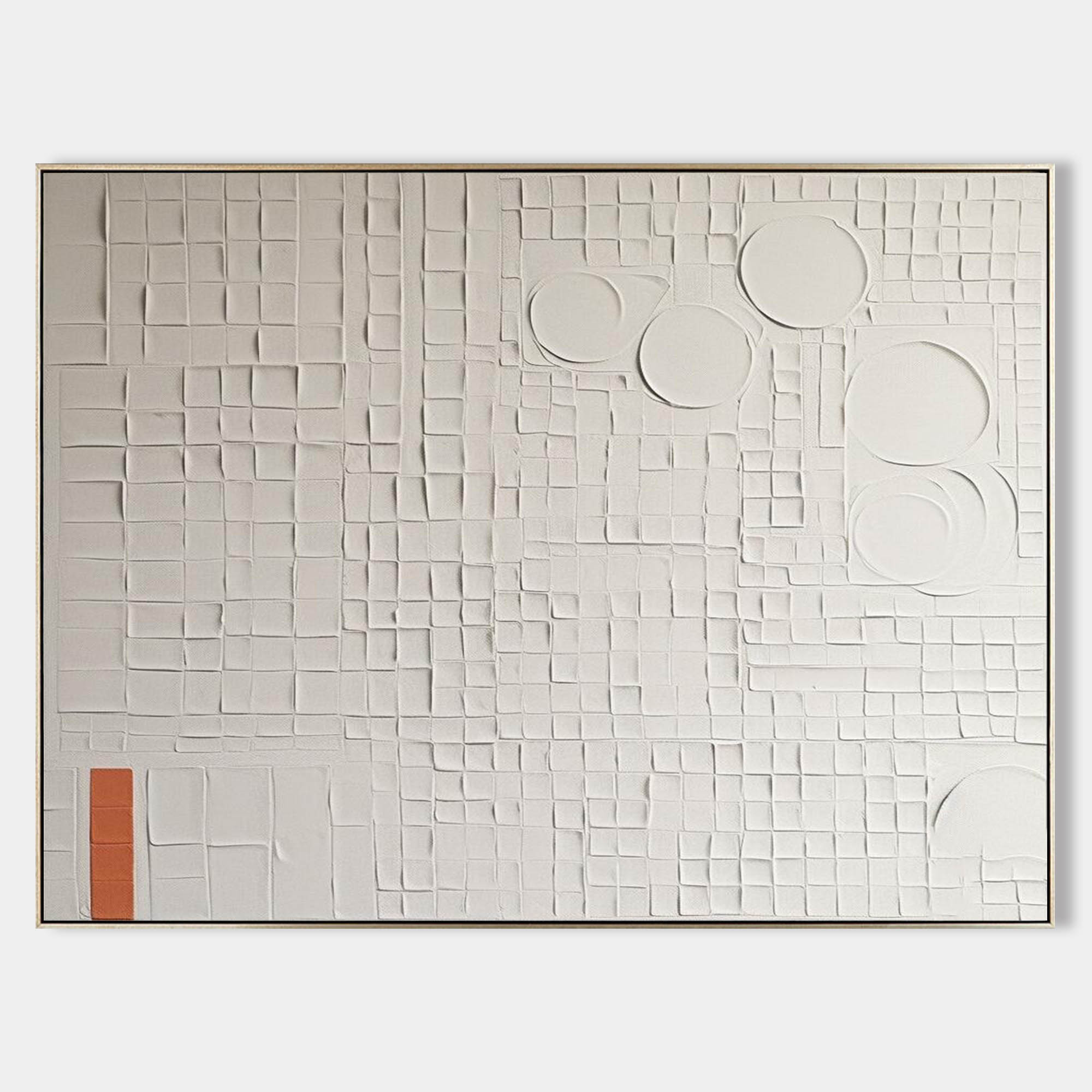 Wall Art White Grid Circle Plaster Relief Canvas