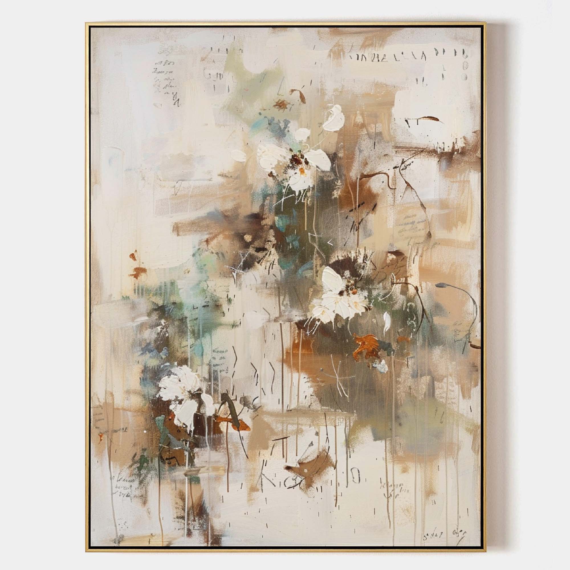 Wall Art Beige Floral Abstract Textured Canvas Living Room | Neutralighting