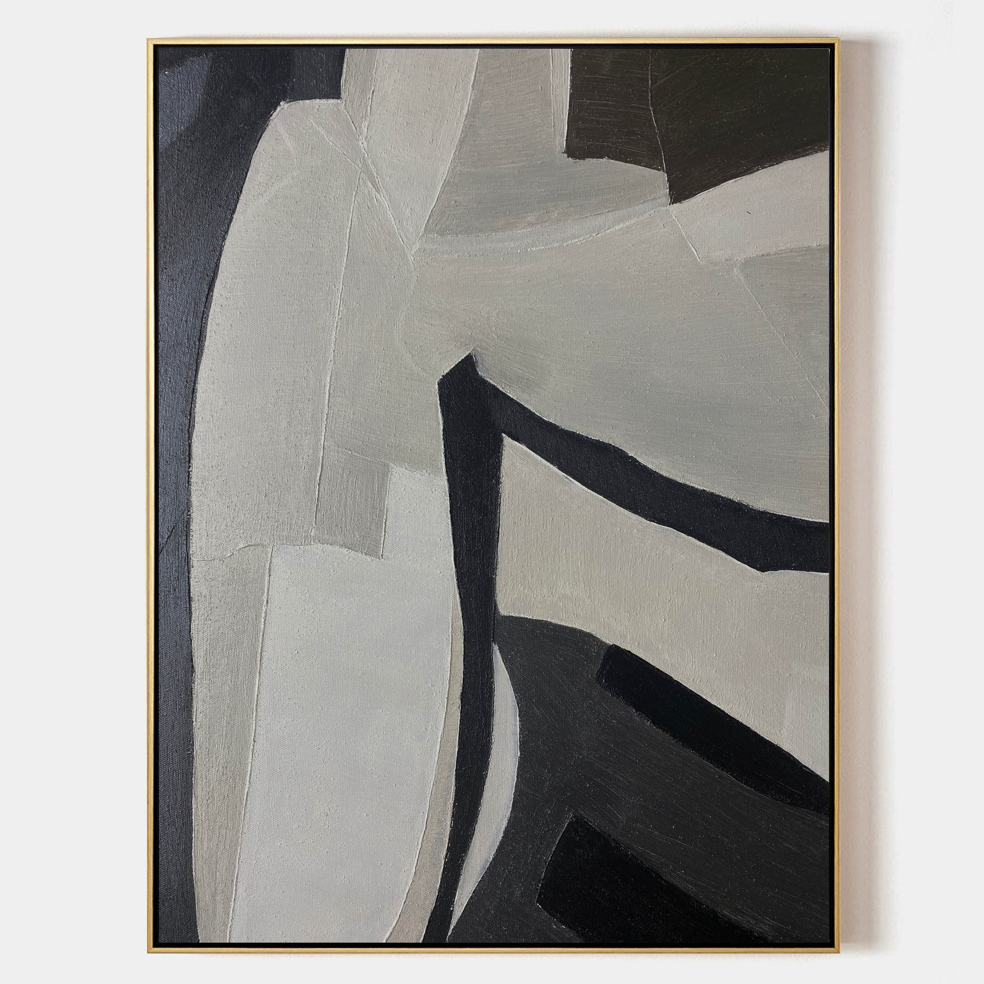Black‑Grey‑Off‑White Vertical Curved‑Block Textured Artwork