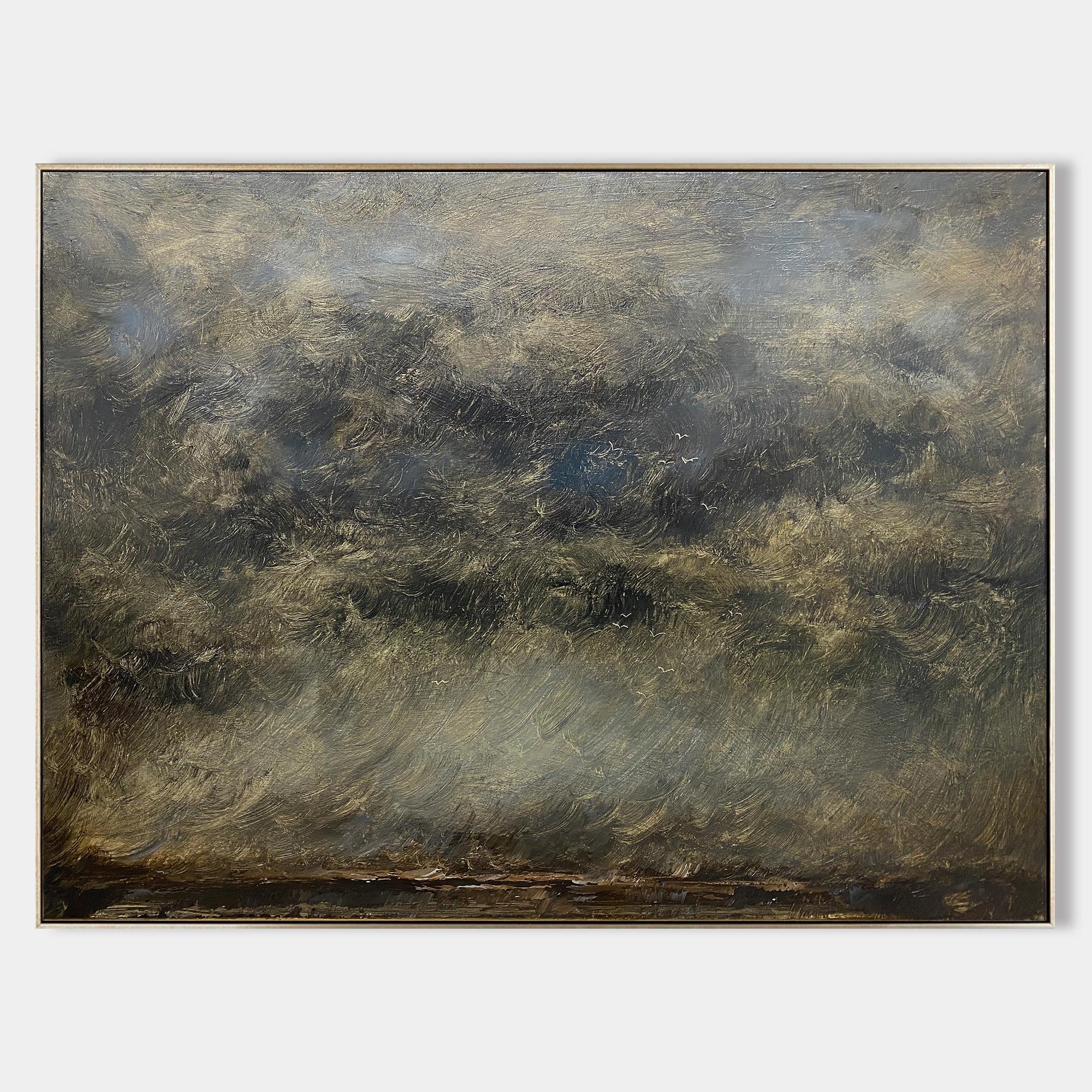 Abstract Misty Sage Green Landscape Oil Acrylic Linen Canvas Painting