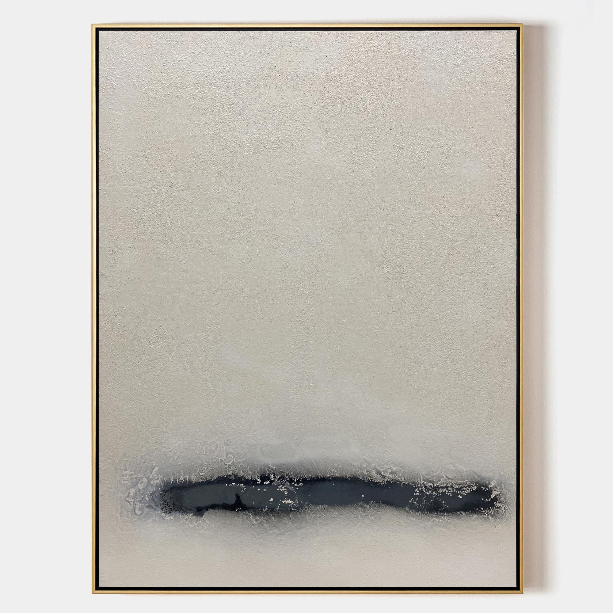 Beige‑Charcoal Vertical Streak‑Band Impasto‑Textured Artwork
