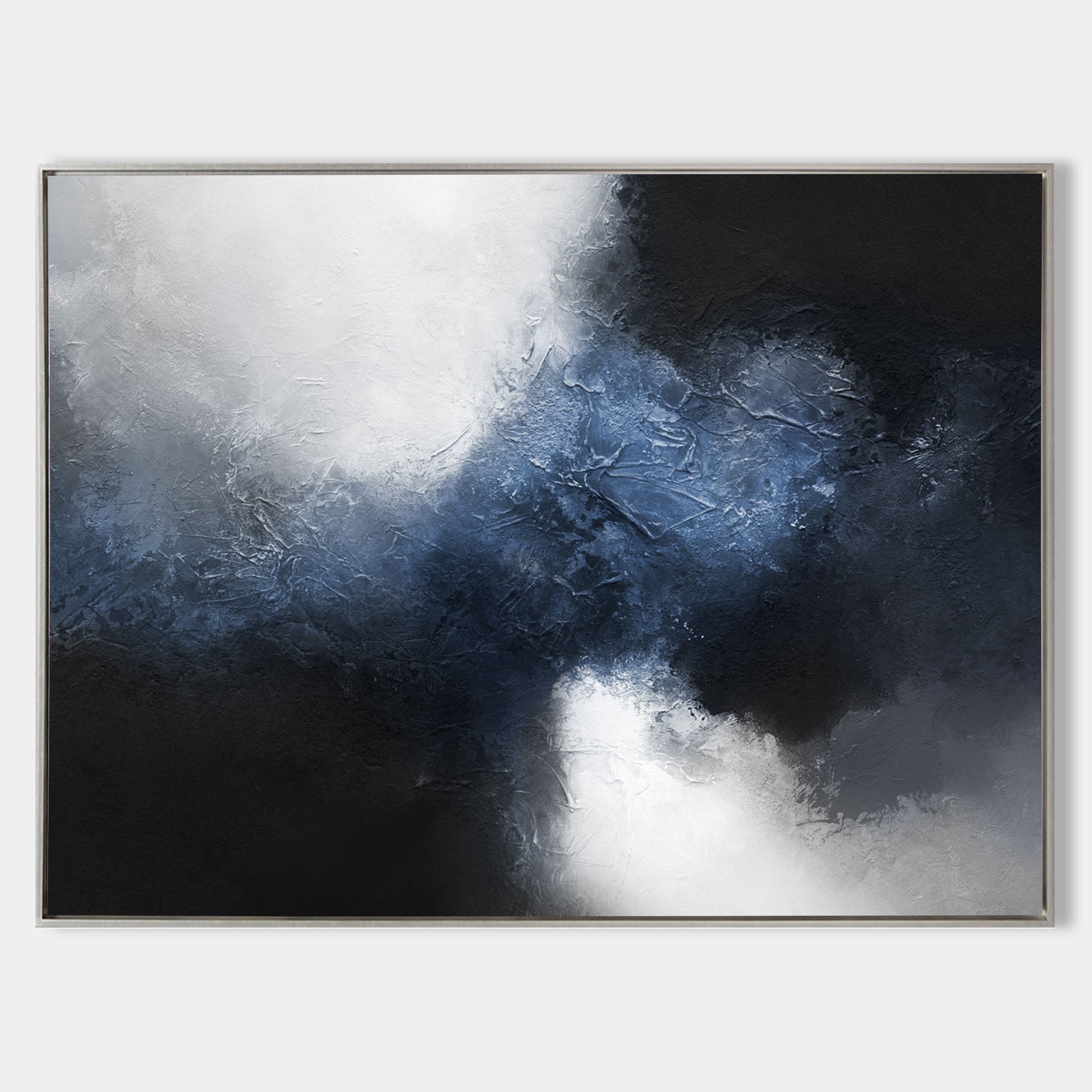 Deep Blue Mist Abstract Horizontal Canvas Art