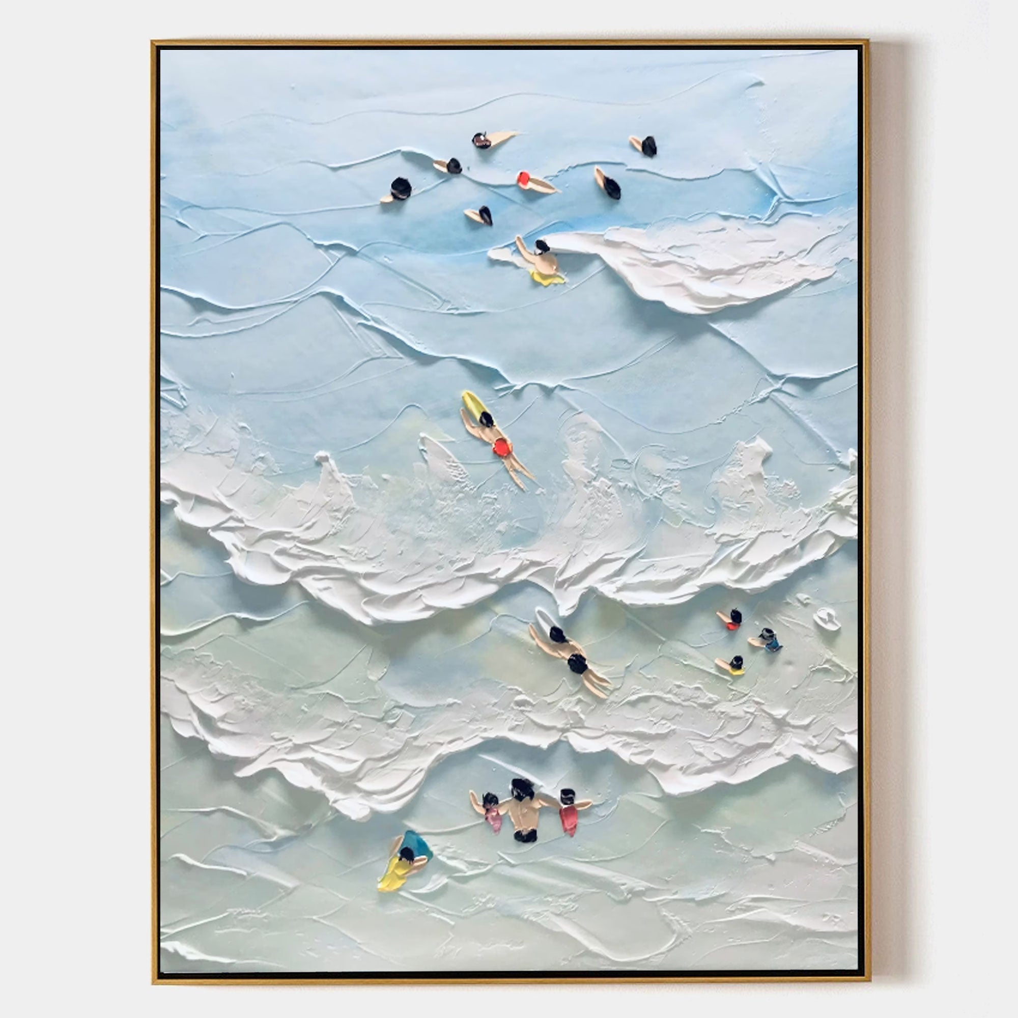 3D Textured Aerial Beach Painting Impasto Coastal