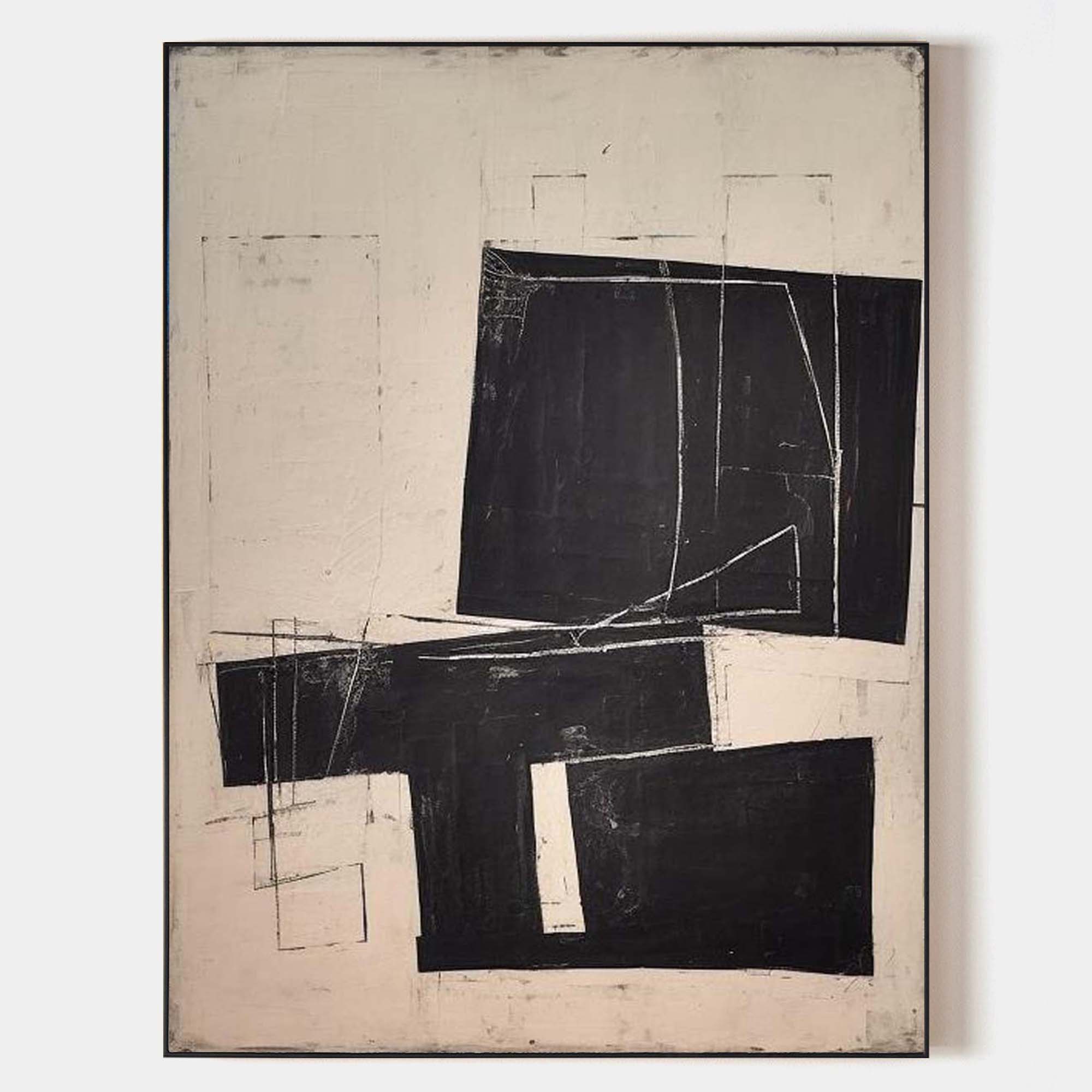 Black Beige Geometric Abstract Painting