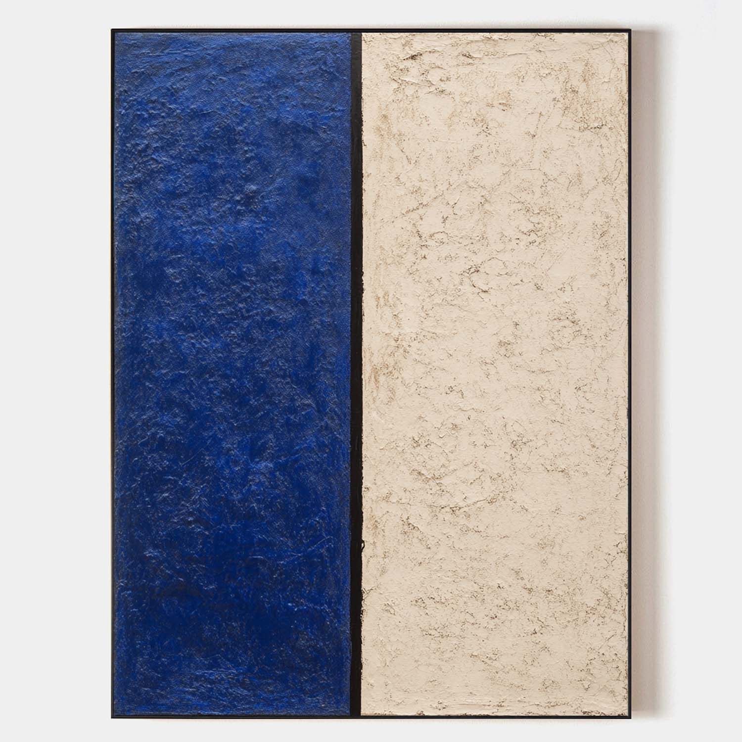 Modern Navy Blue and Beige Abstract Canvas Wall Art Set