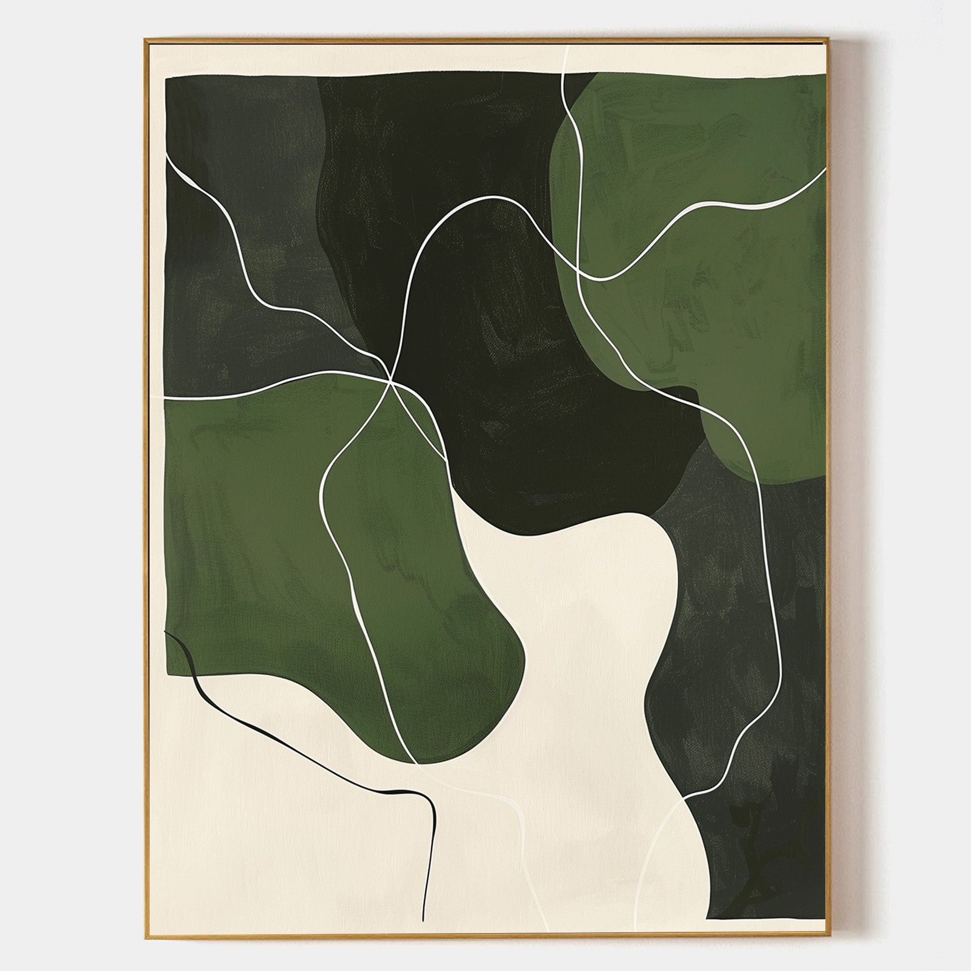 Olive Green Black Organic Painting