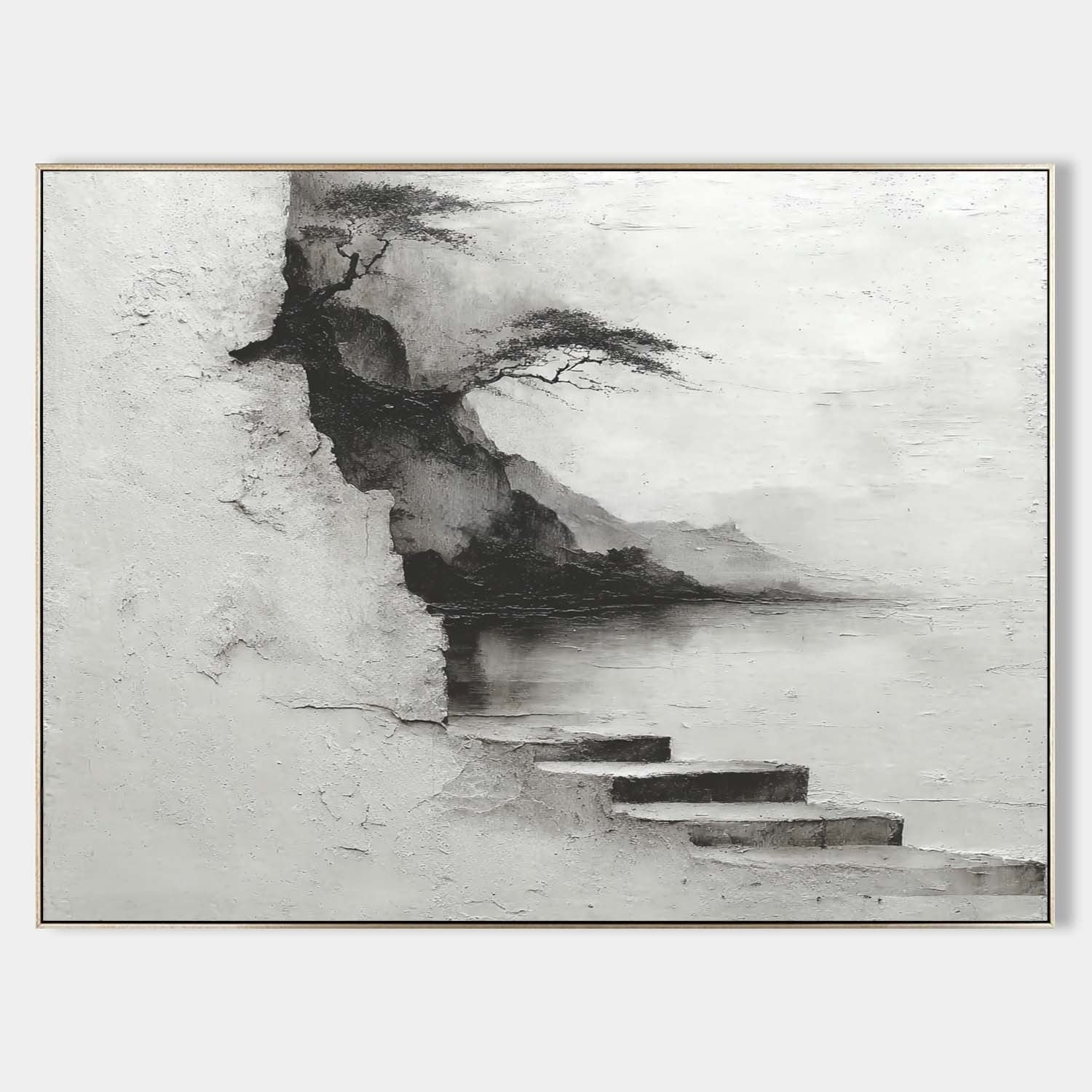 Wall Art Monochrome Cliff Tree Lakeside Landscape