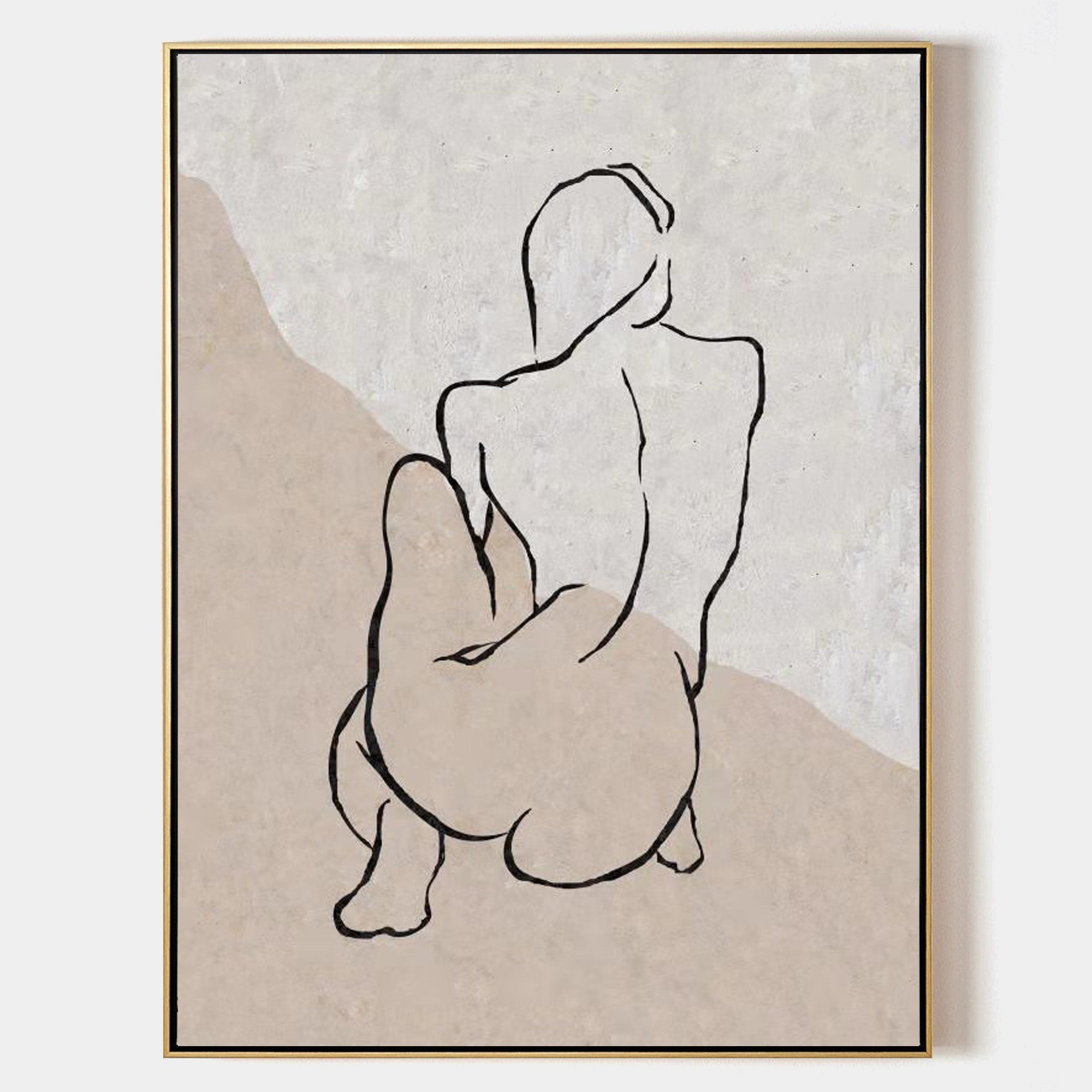 Beige‑Taupe Vertical Figure‑Sketch Line‑Textured Artwork