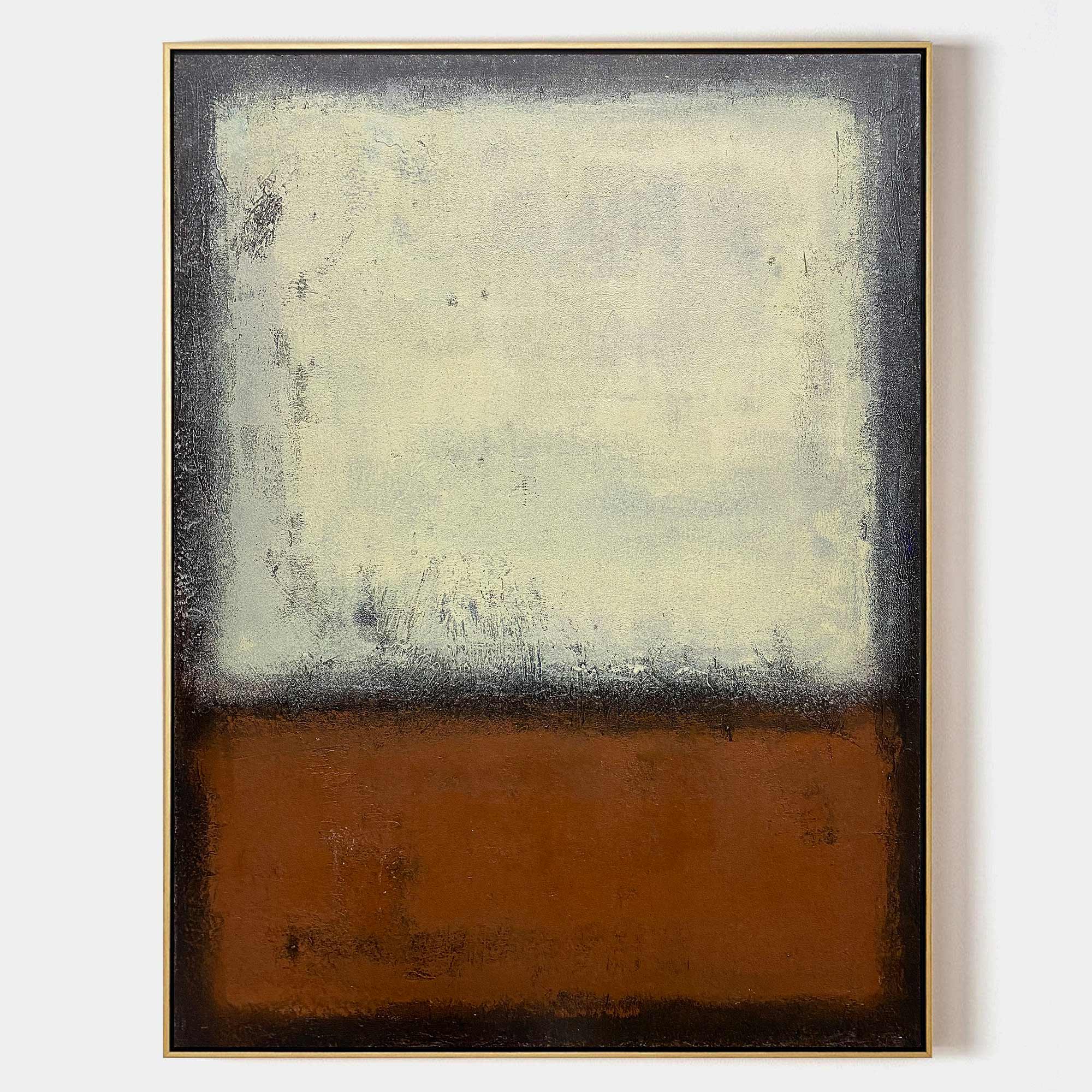Rust‑Cream Vertical Block‑Contrast Framed Impasto Textured Artwork