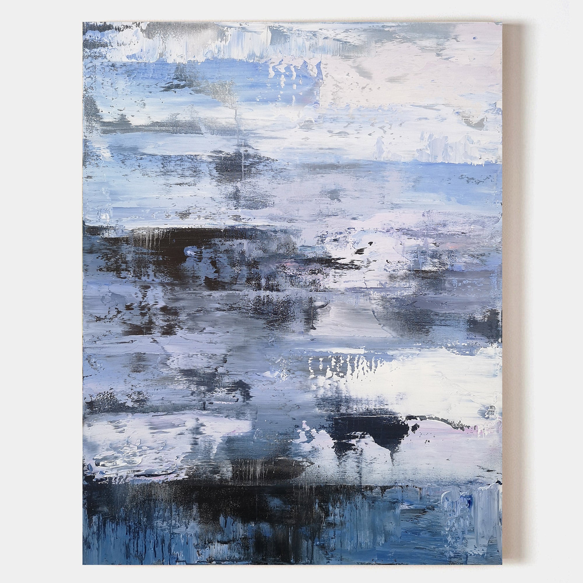 Blue‑Purple‑White Vertical Seascape Blended Impasto‑Textured Artwork