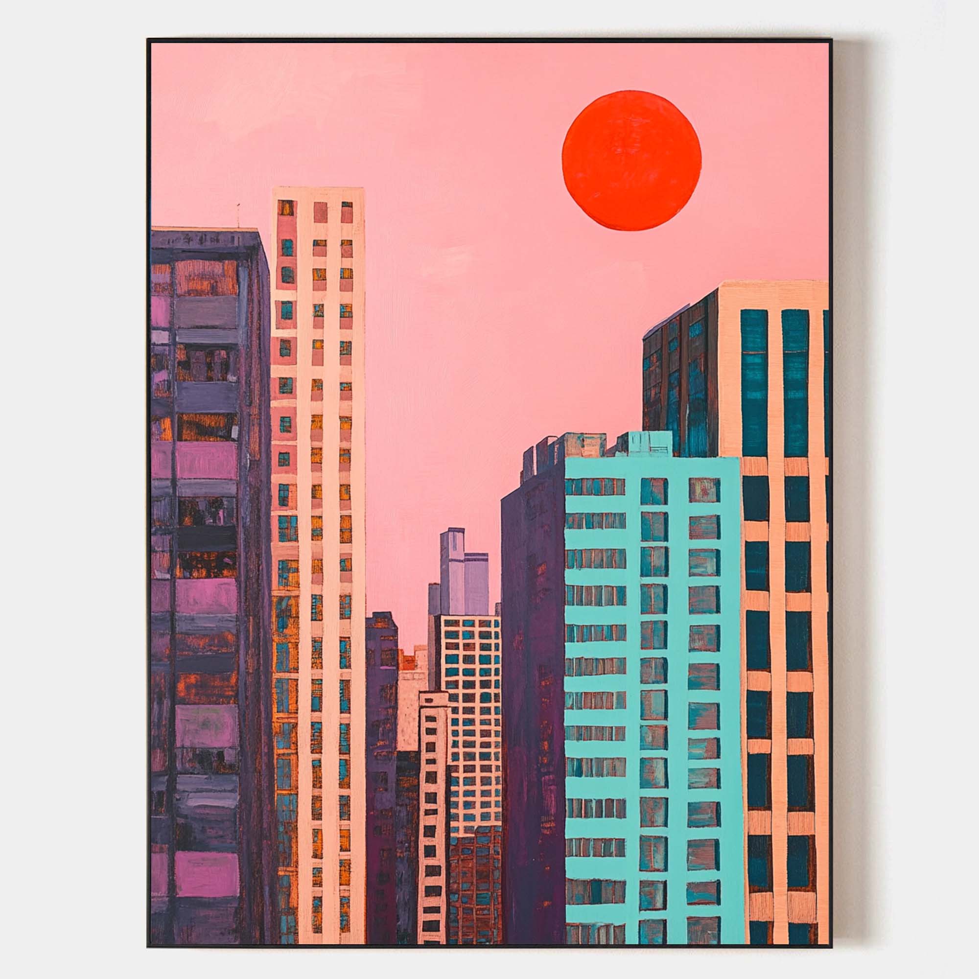 Colorful City Skyline Sunset Canvas Art