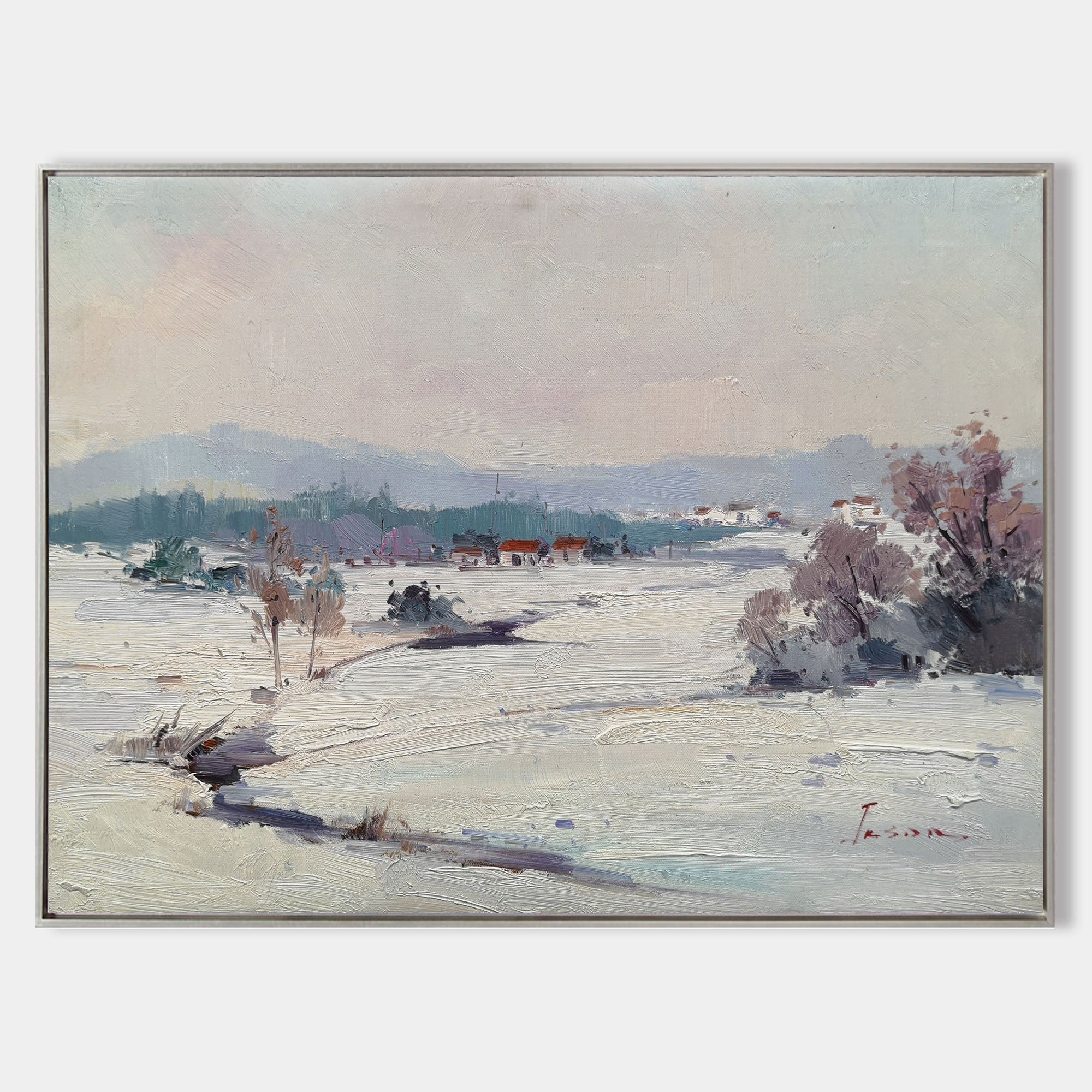 Serene Winter Countryside Landscape Canvas Wall Art