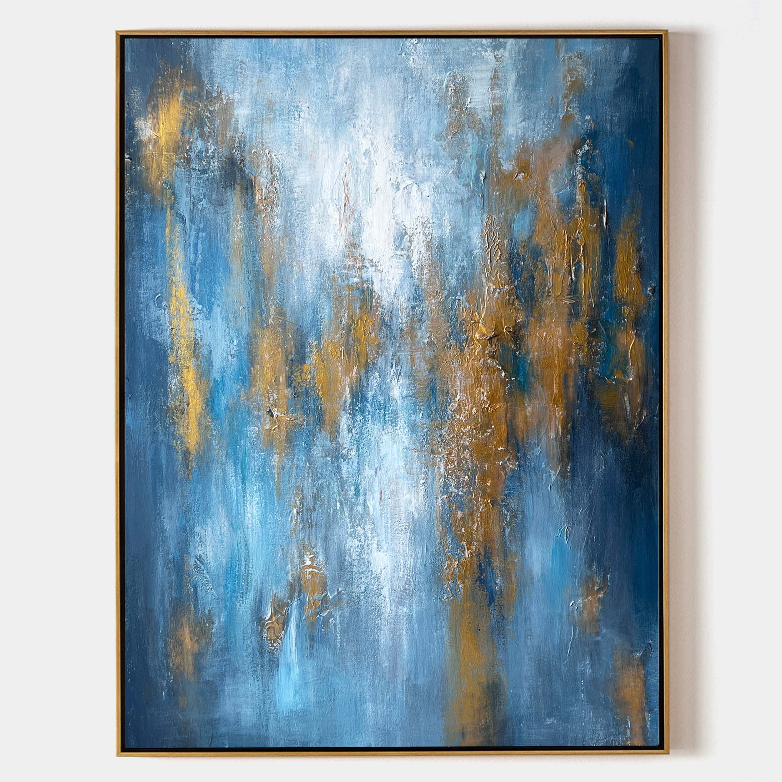 Sapphire‑Gold Palette Thick‑Texture Abstract Wall Piece