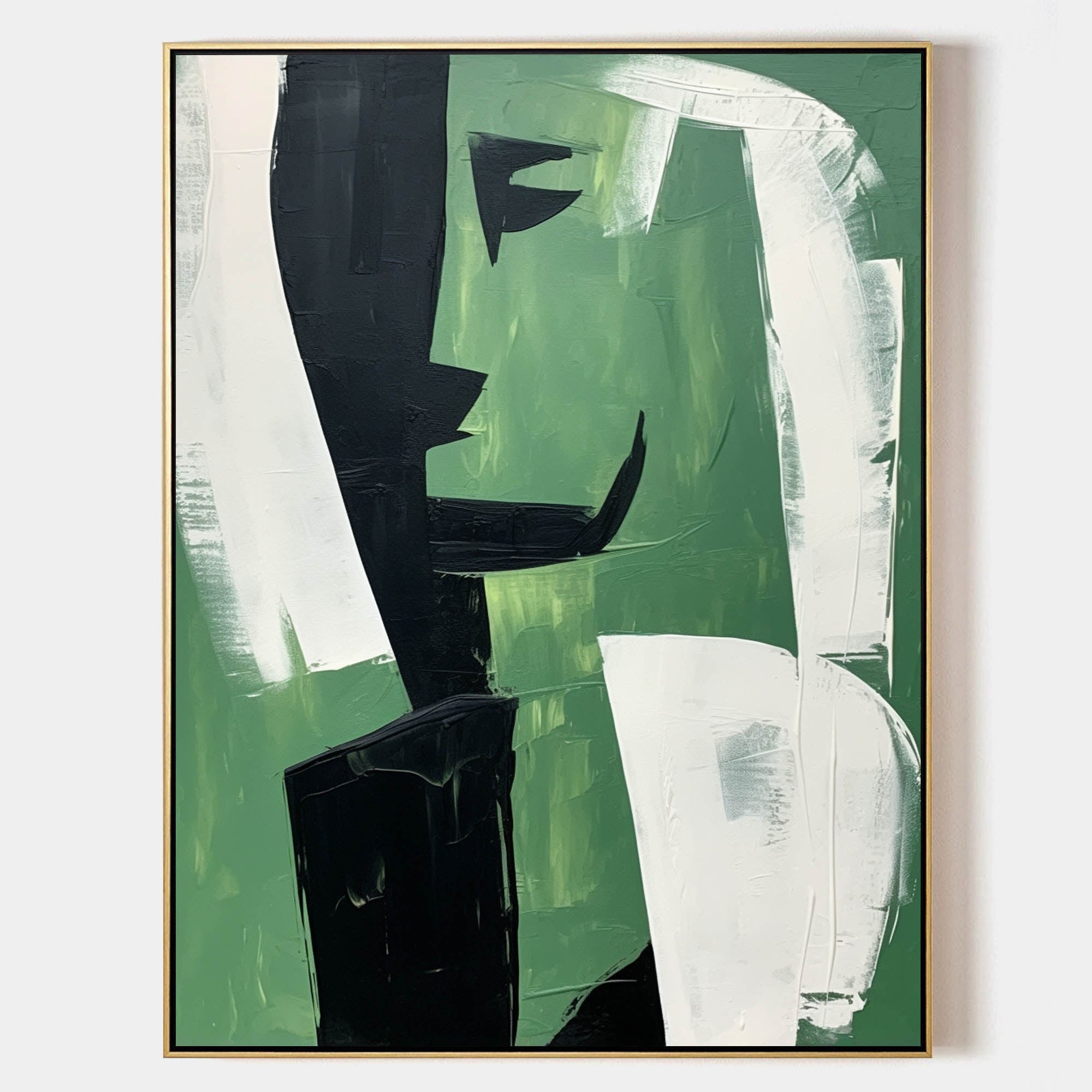Wall Art Sage Green Black Abstract Face