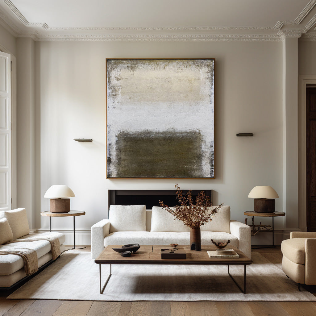 Olive‑Beige Vertical Gradient‑Block Impasto Textured Artwork