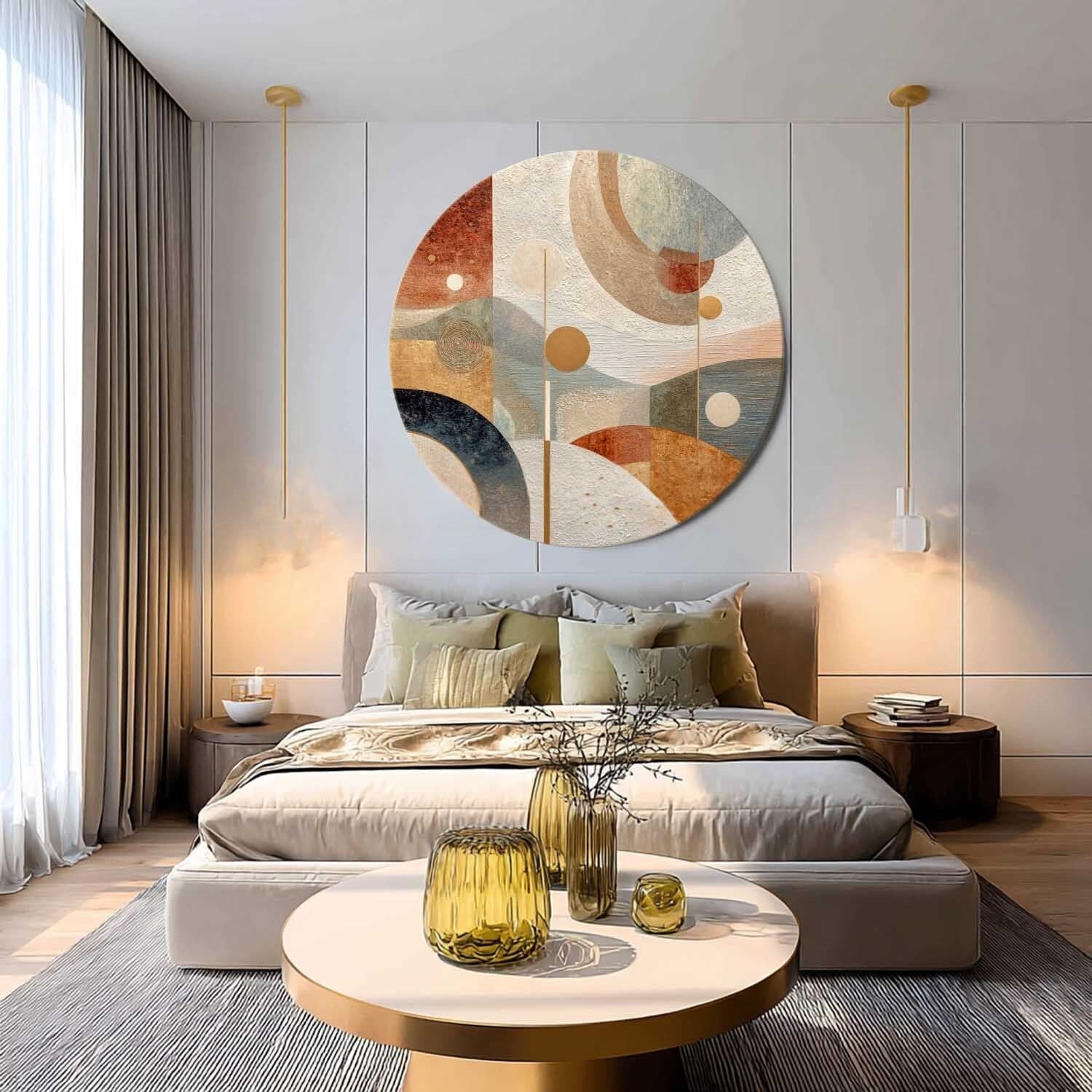 Wall Art Round Geometric Abstract Gold