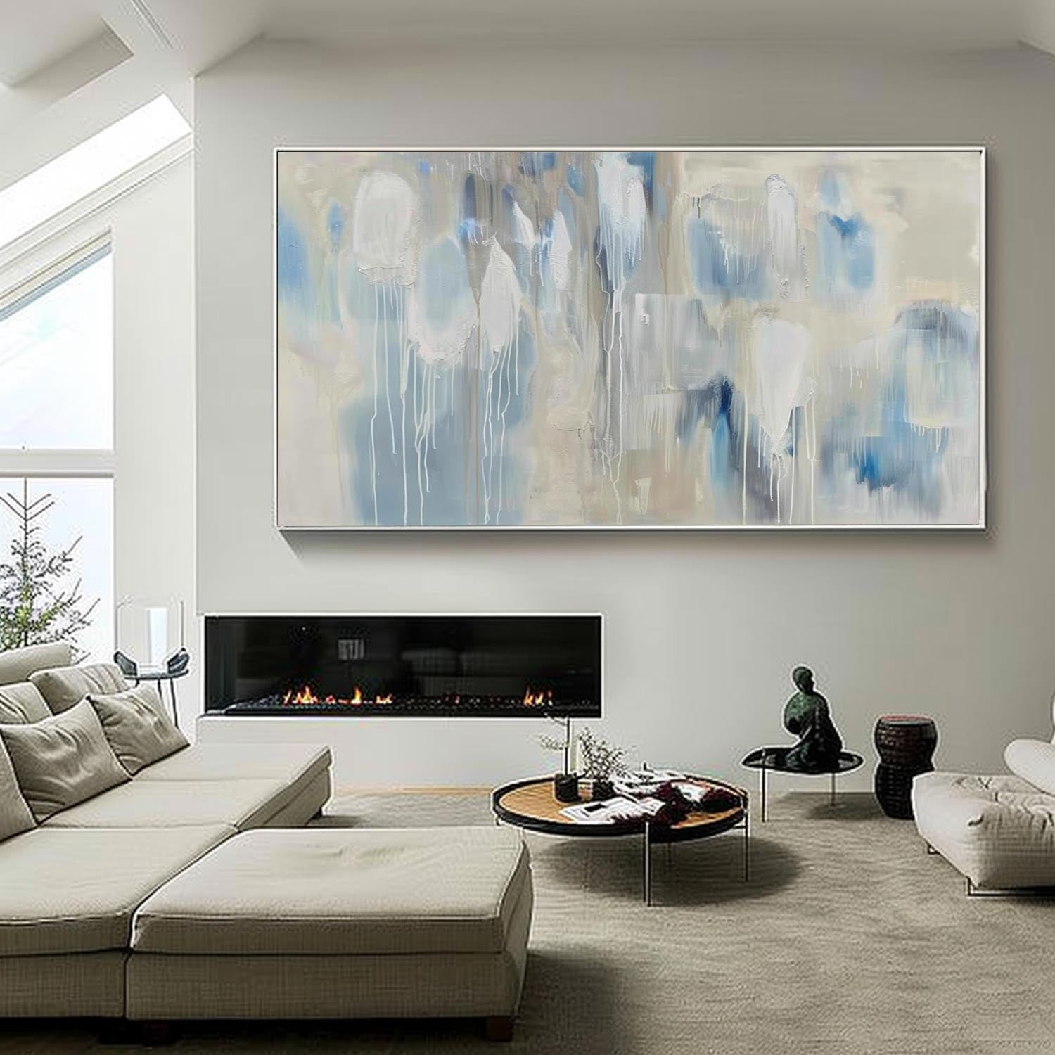 Wall Art Impressionist Blue Beige Dripping Abstract