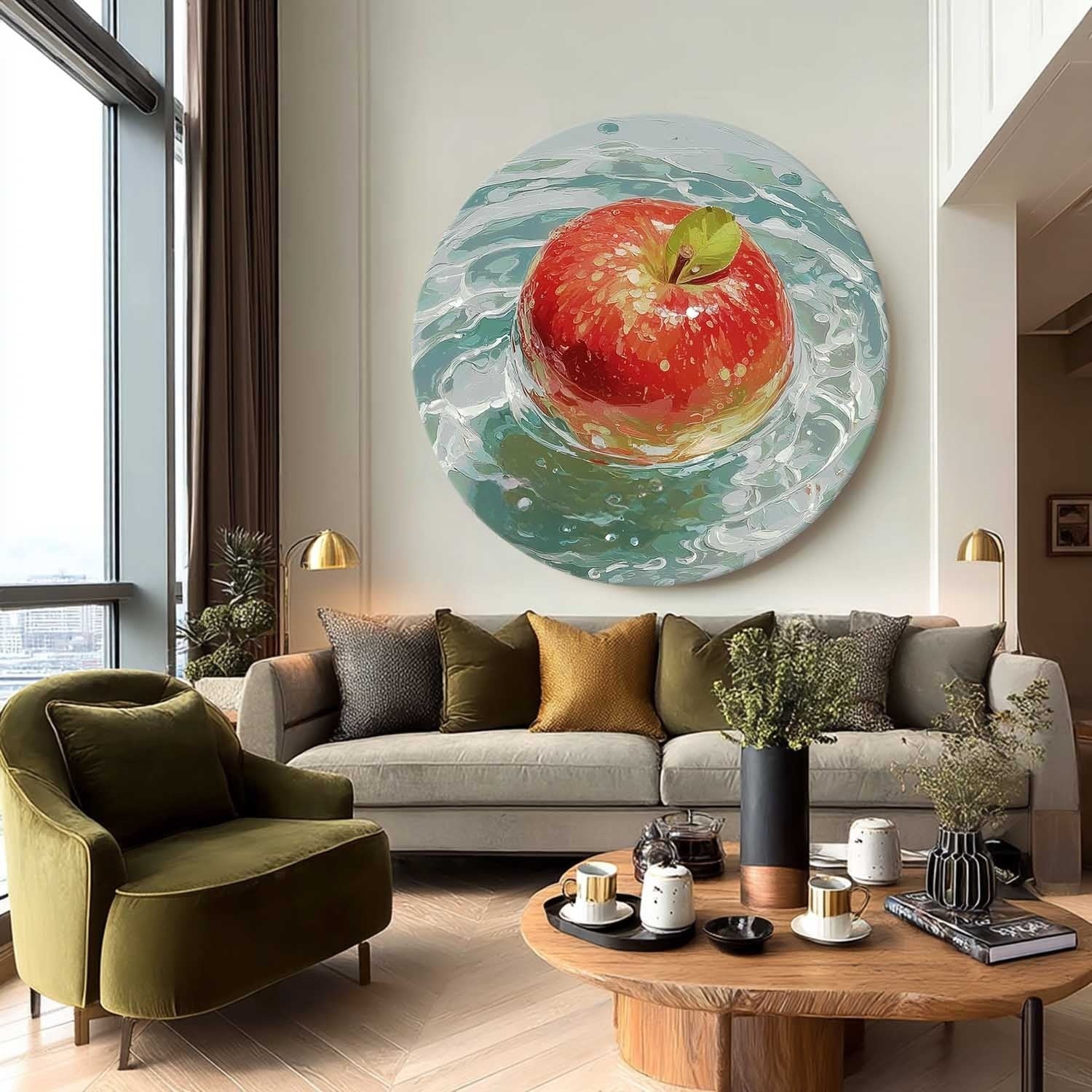 Glossy Red Apple Aqua Water Canvas Art
