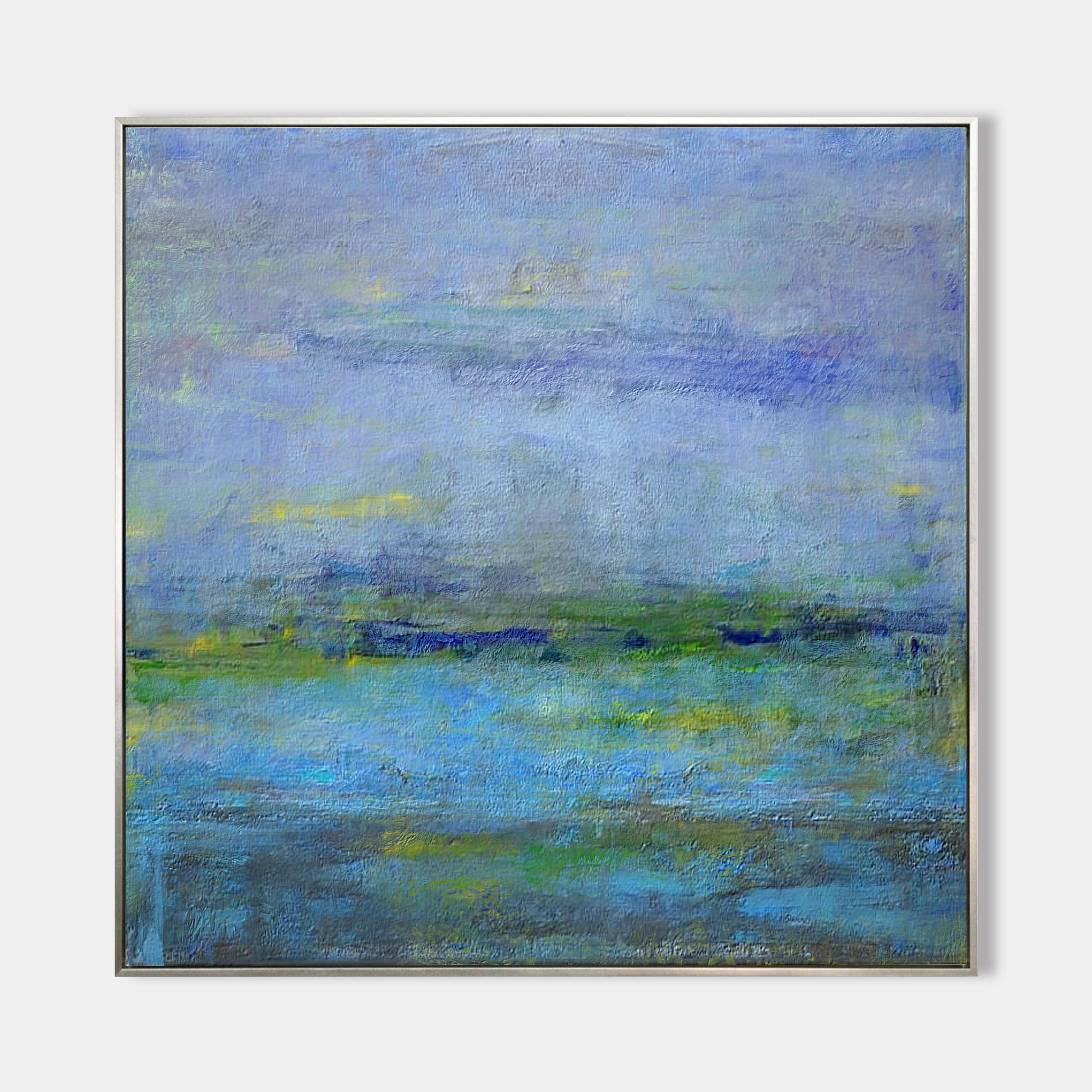 Blue‑Green‑Lavender Square Abstract Landscape Textured Artwork