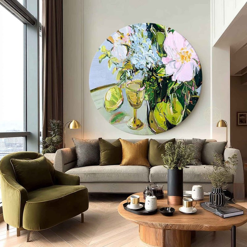 Floral Still Life Round Painting