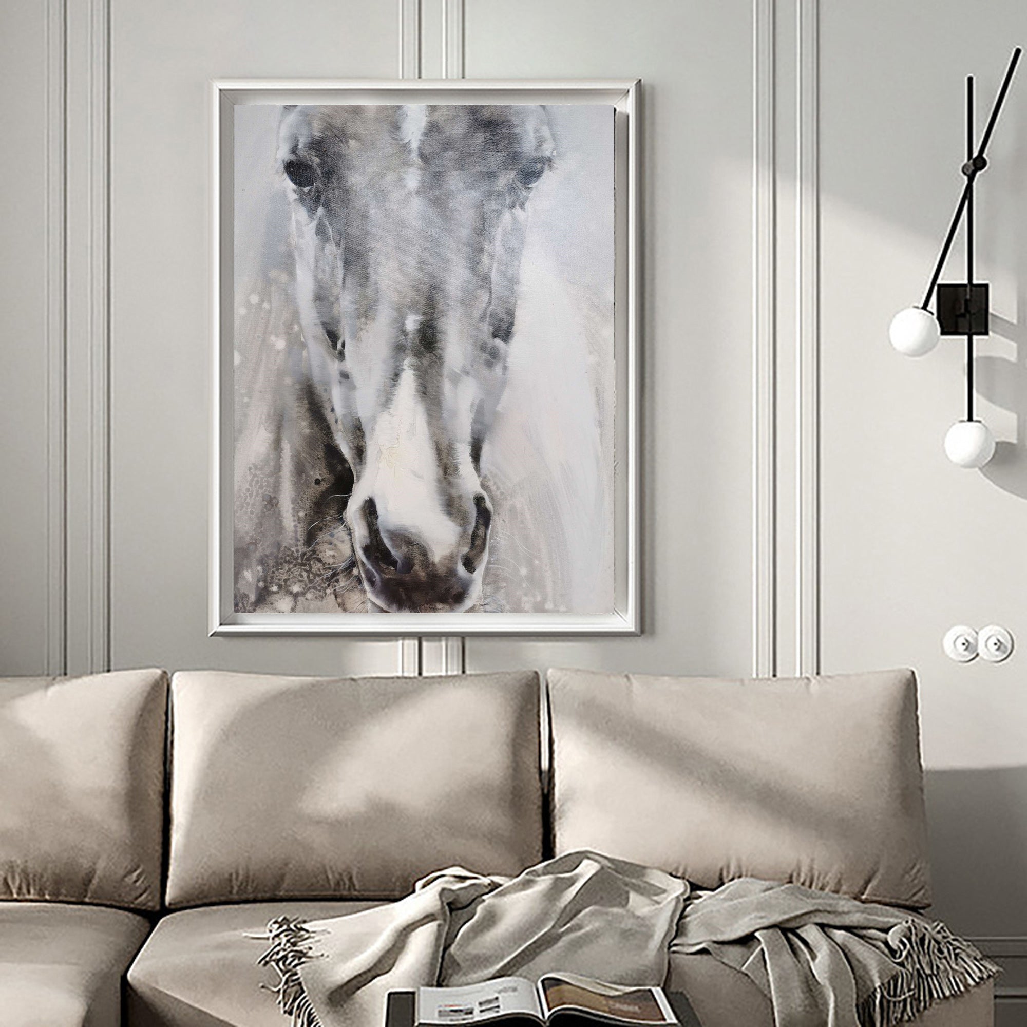 Grey White Abstract Horse Art ANH27 - Neutralighting