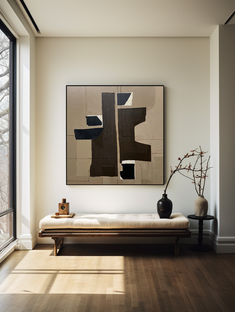 Neutral Geometric Abstract Block Canvas Wall Art