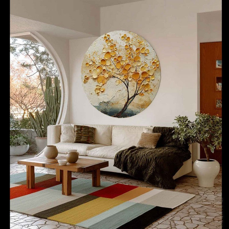 Wall Art Golden Leaf Tree Circular Amber Leaf