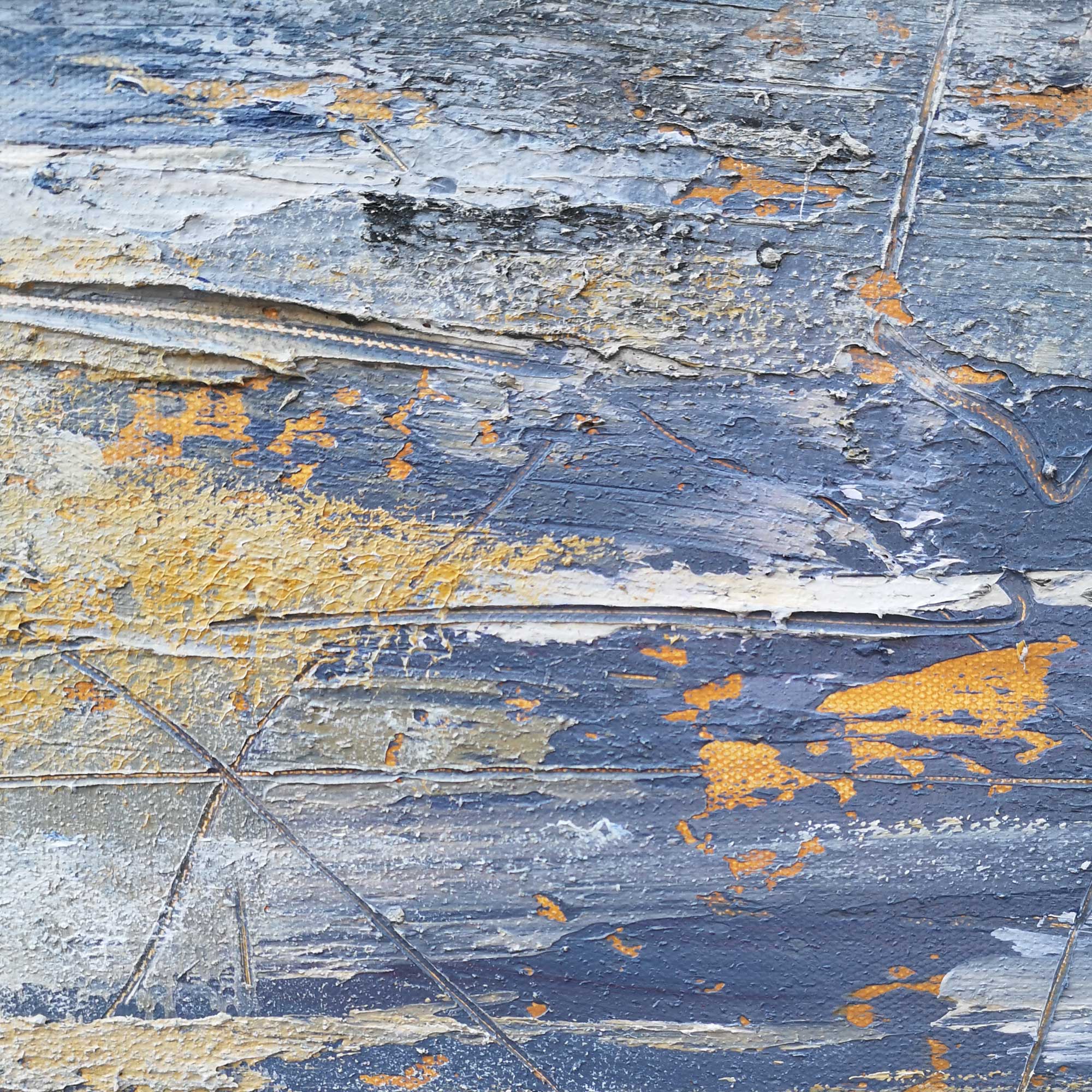 Blue‑Gold‑Grey Vertical Seascape Horizon Impasto‑Textured Artwork