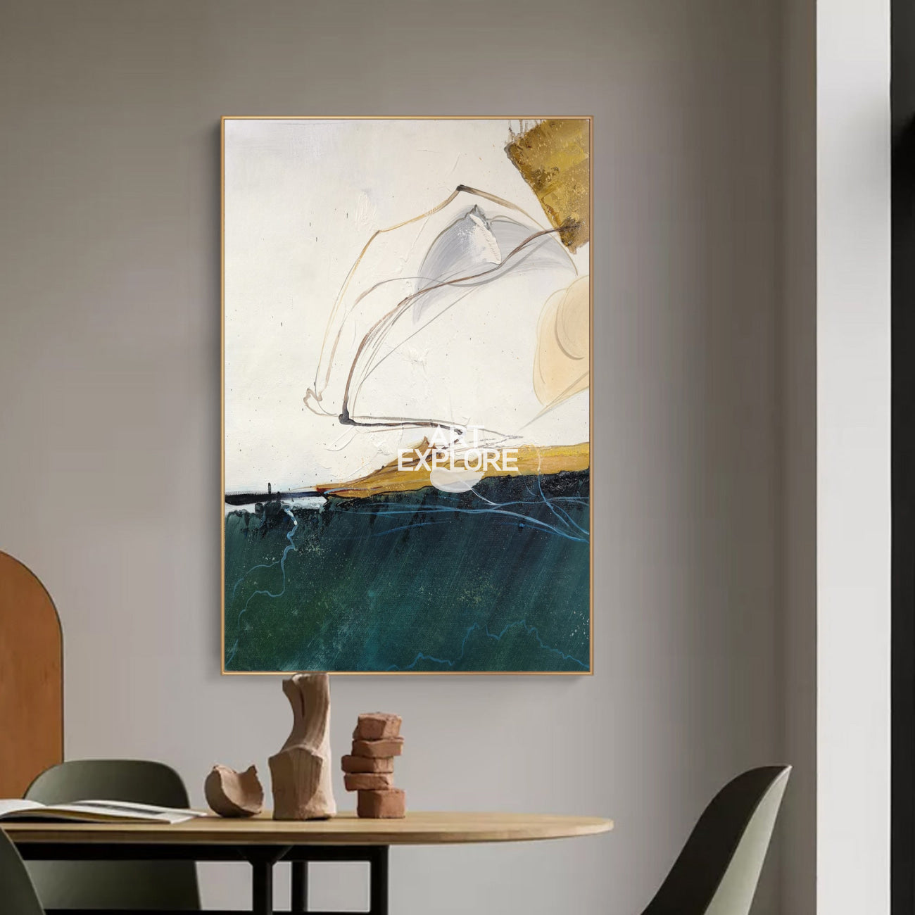 Wall Art Gold Abstract Coastal Landscape Modern Texture Living Room | Neutralighting
